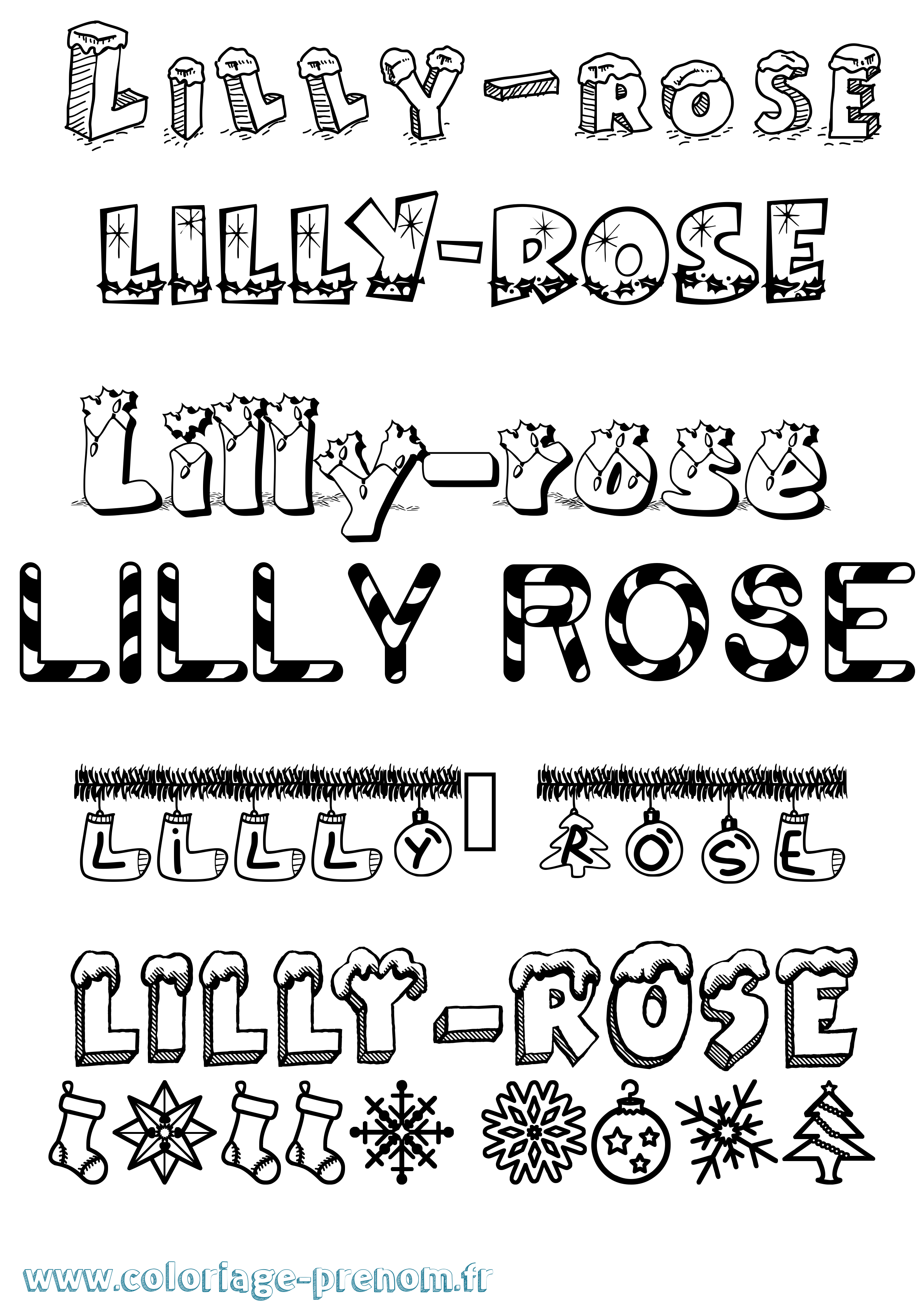 Coloriage Lilly-Rose Noël Coloriage prénom Lilly-Rose Noël