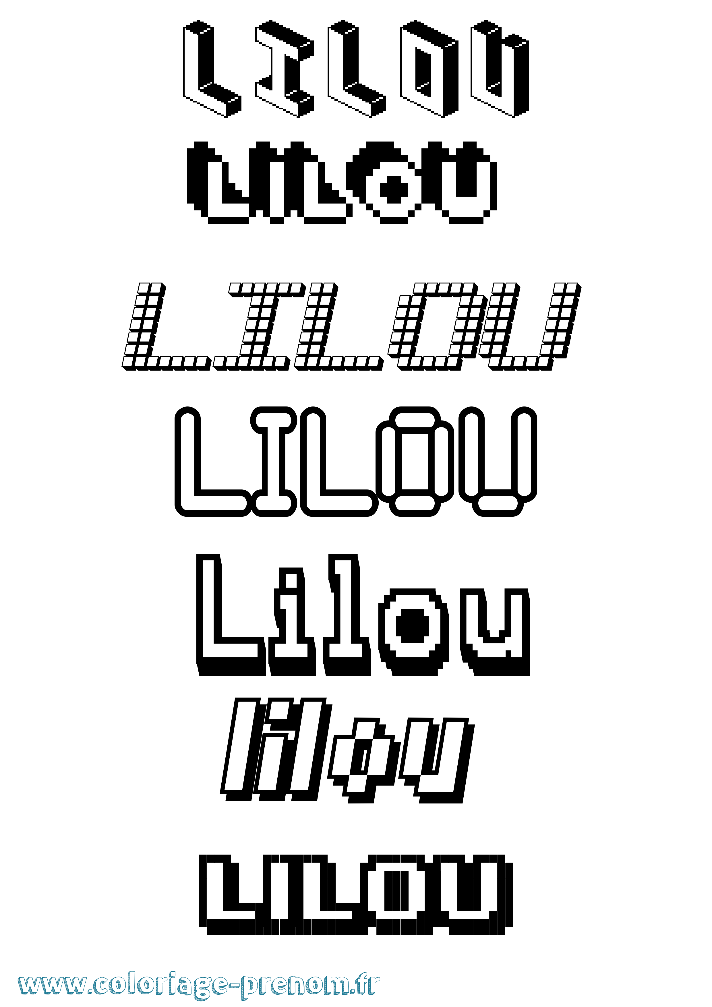 Coloriage prénom Lilou Pixel