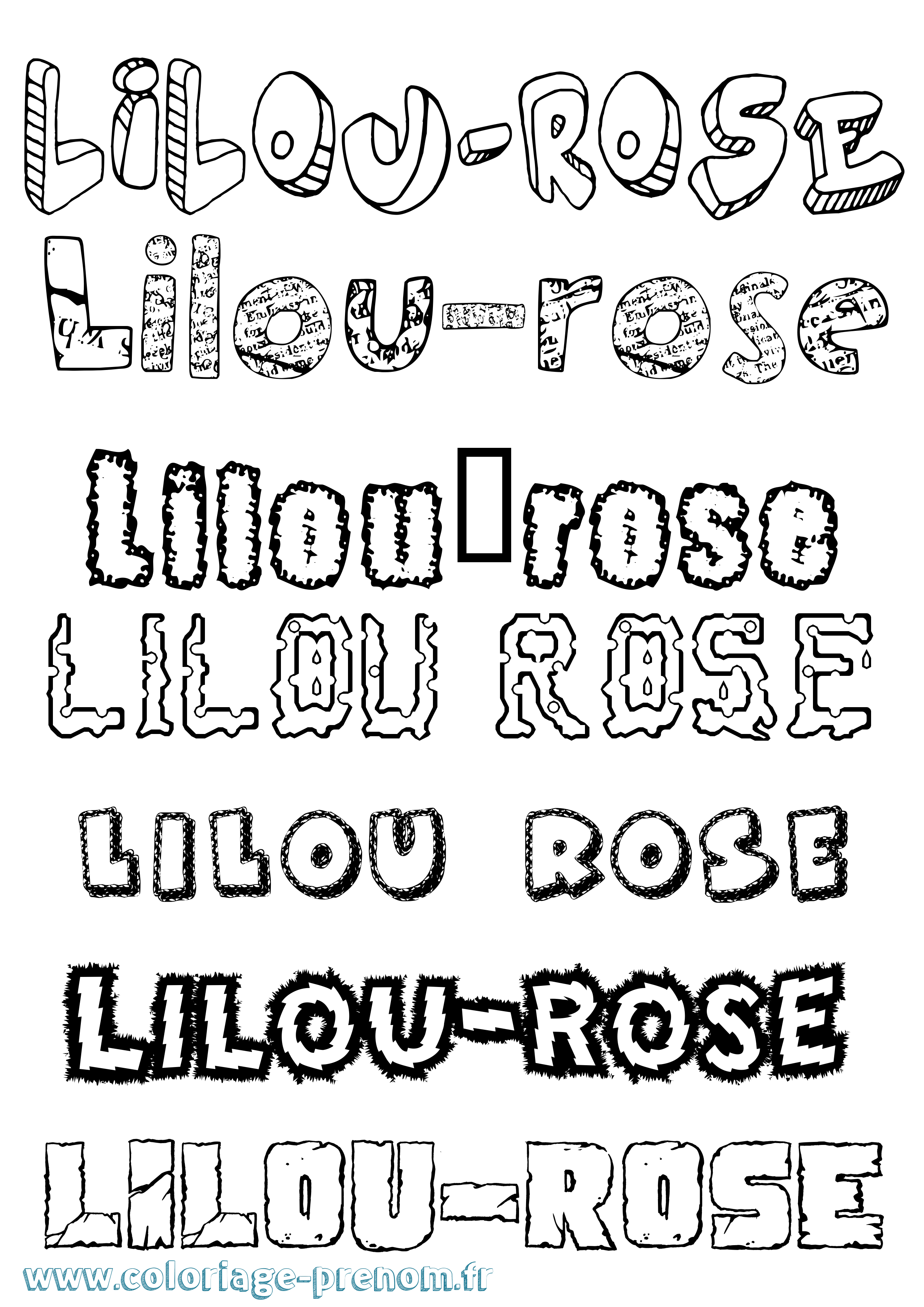 Coloriage prénom Lilou-Rose Destructuré