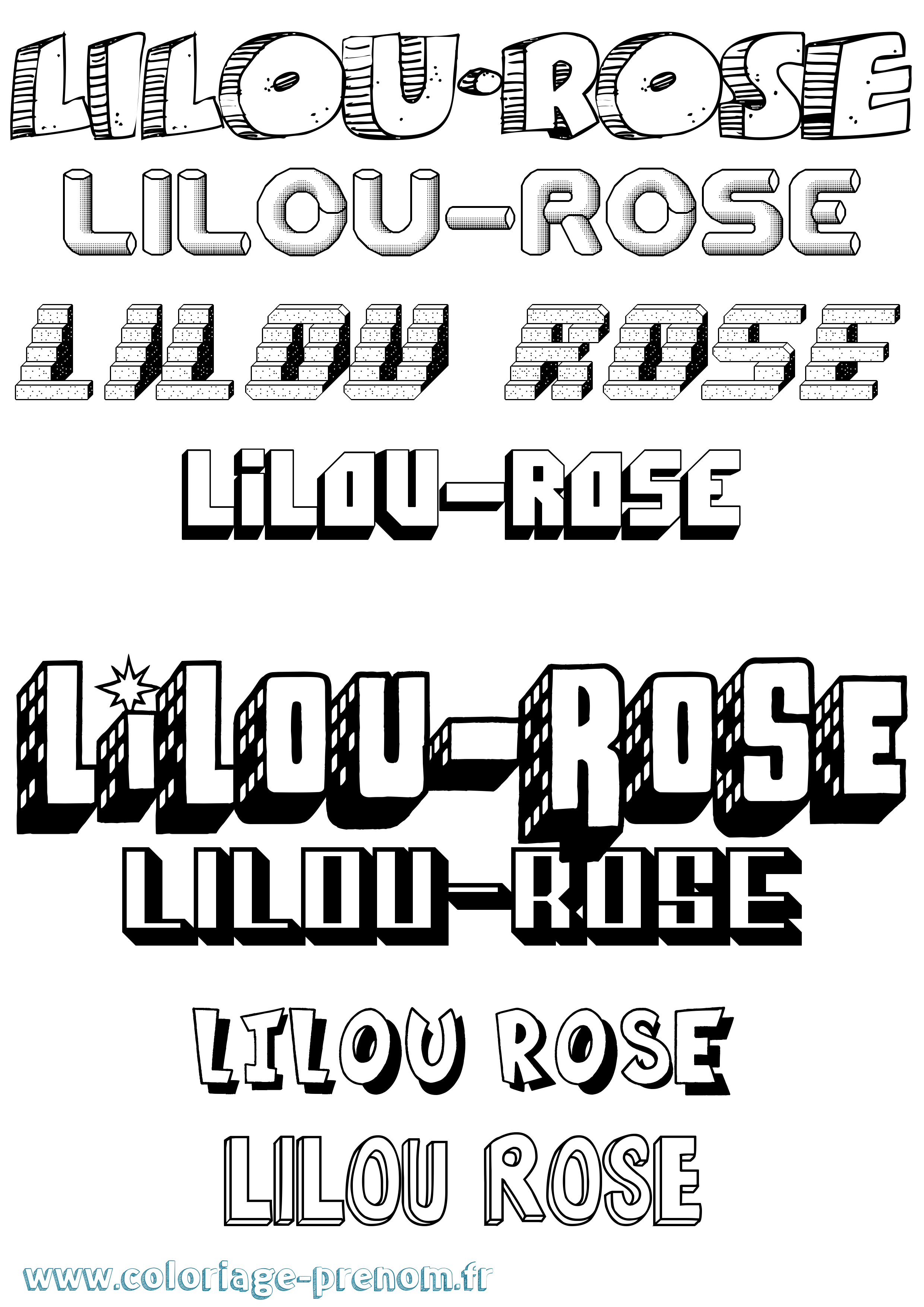 Coloriage prénom Lilou-Rose Effet 3D