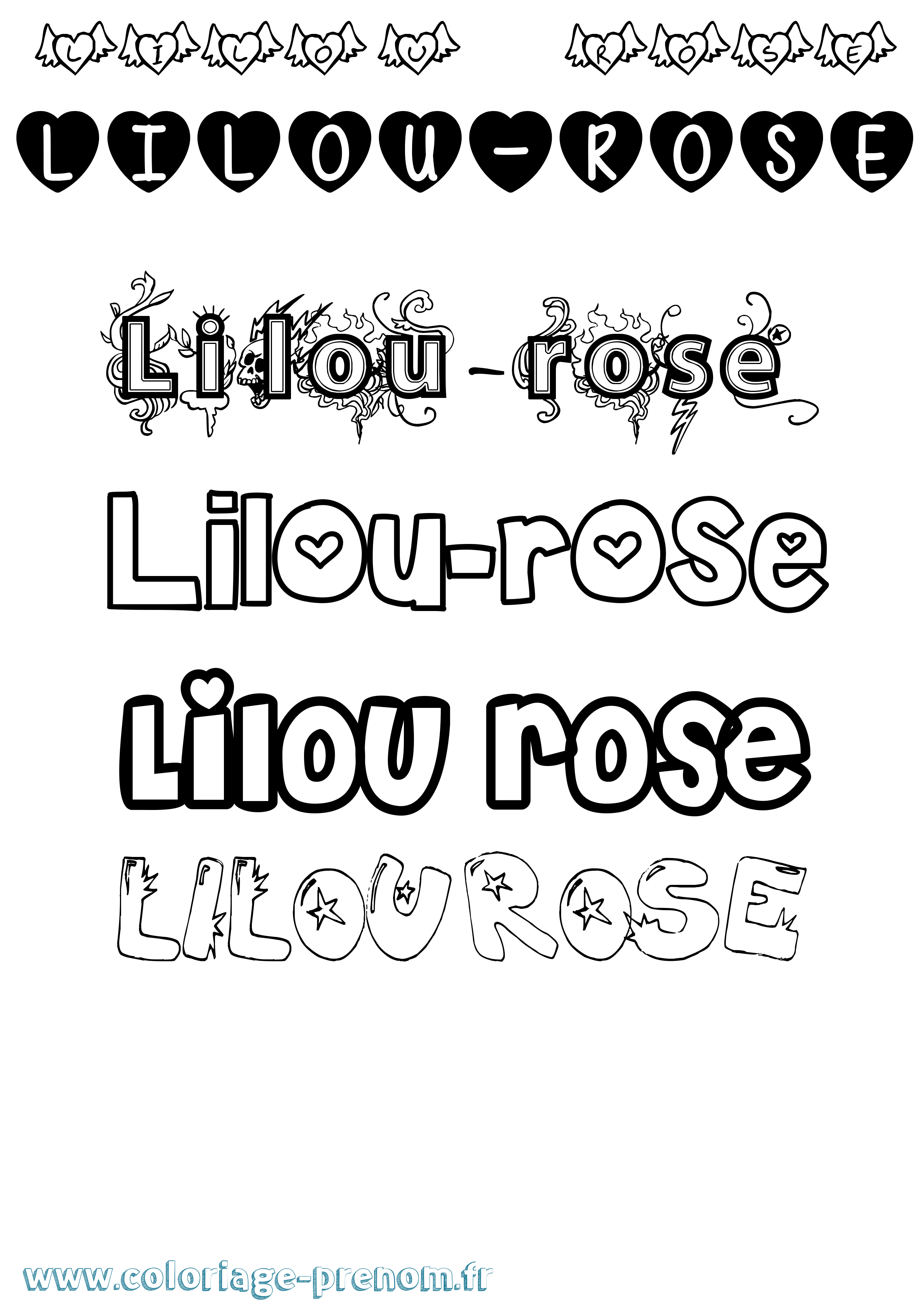Coloriage prénom Lilou-Rose Girly
