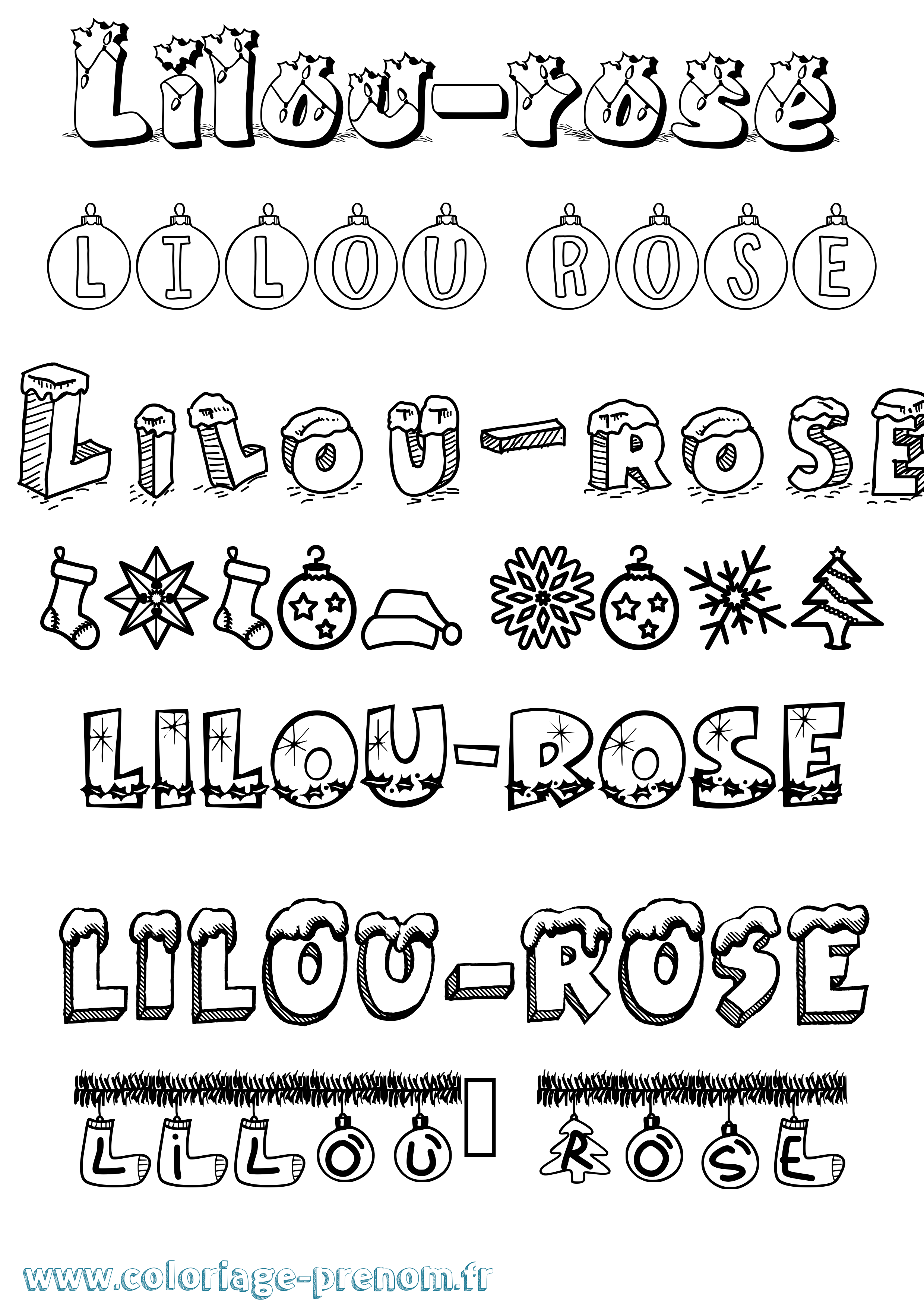 Coloriage prénom Lilou-Rose Noël