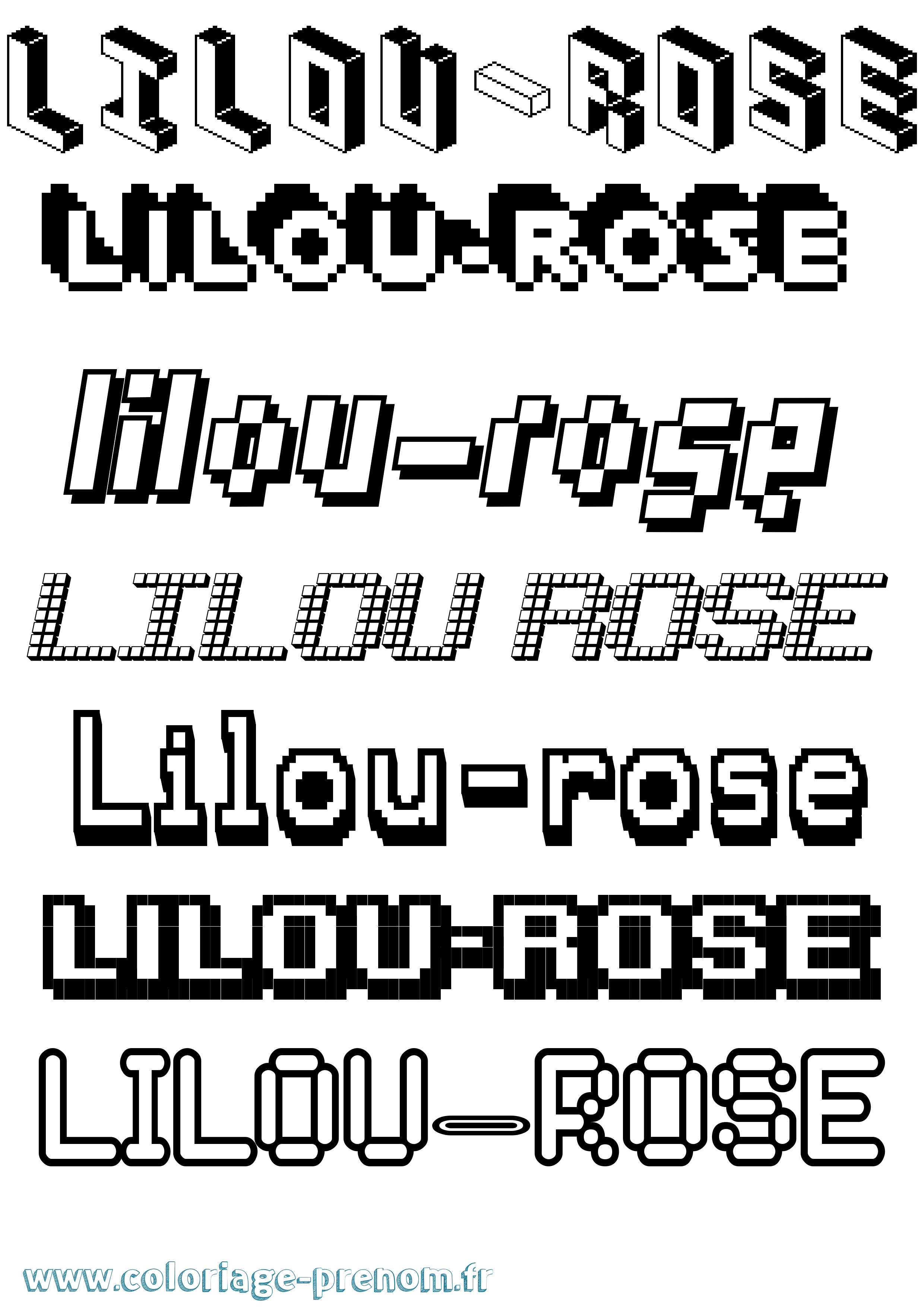 Coloriage prénom Lilou-Rose Pixel