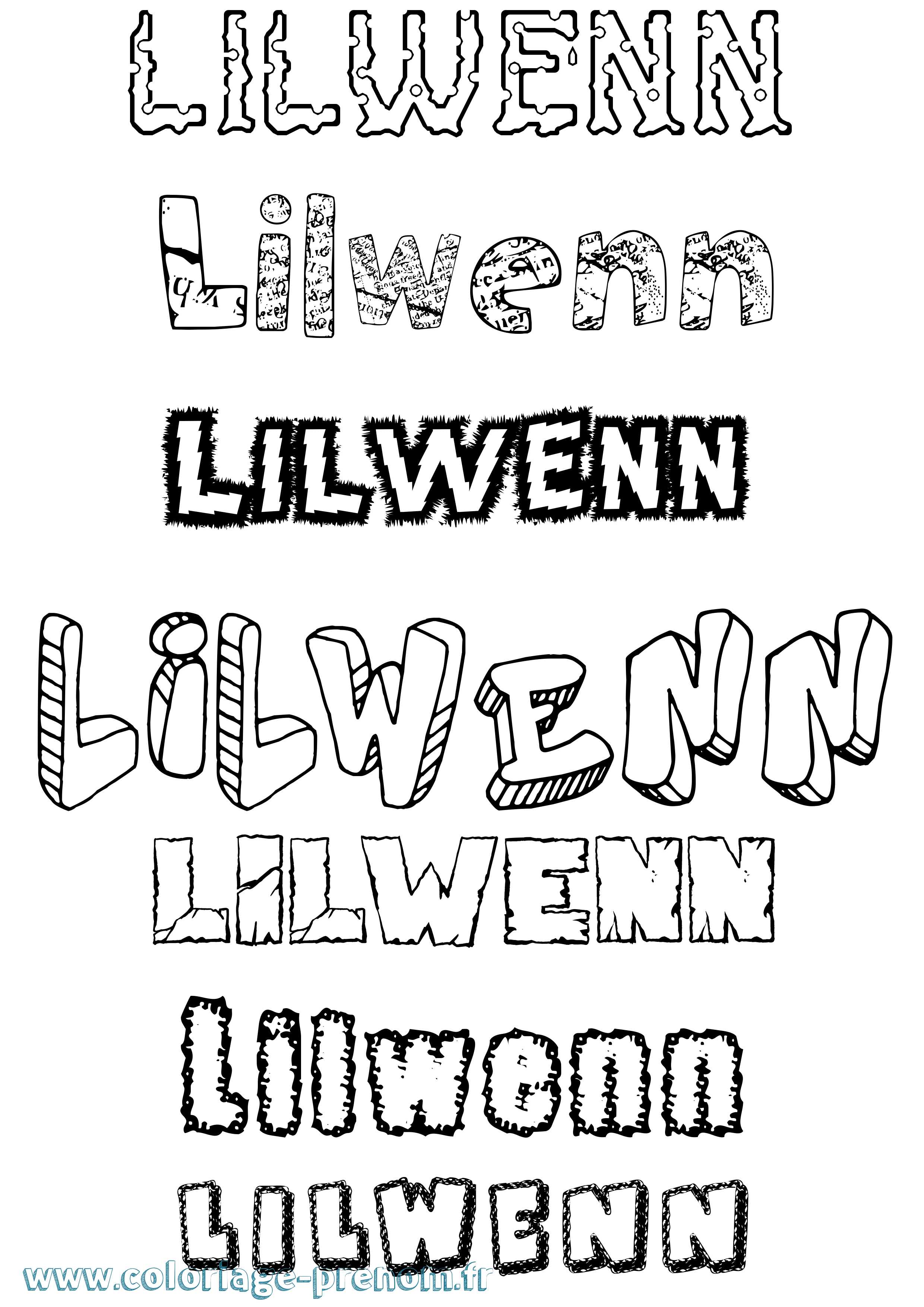 Coloriage prénom Lilwenn Destructuré