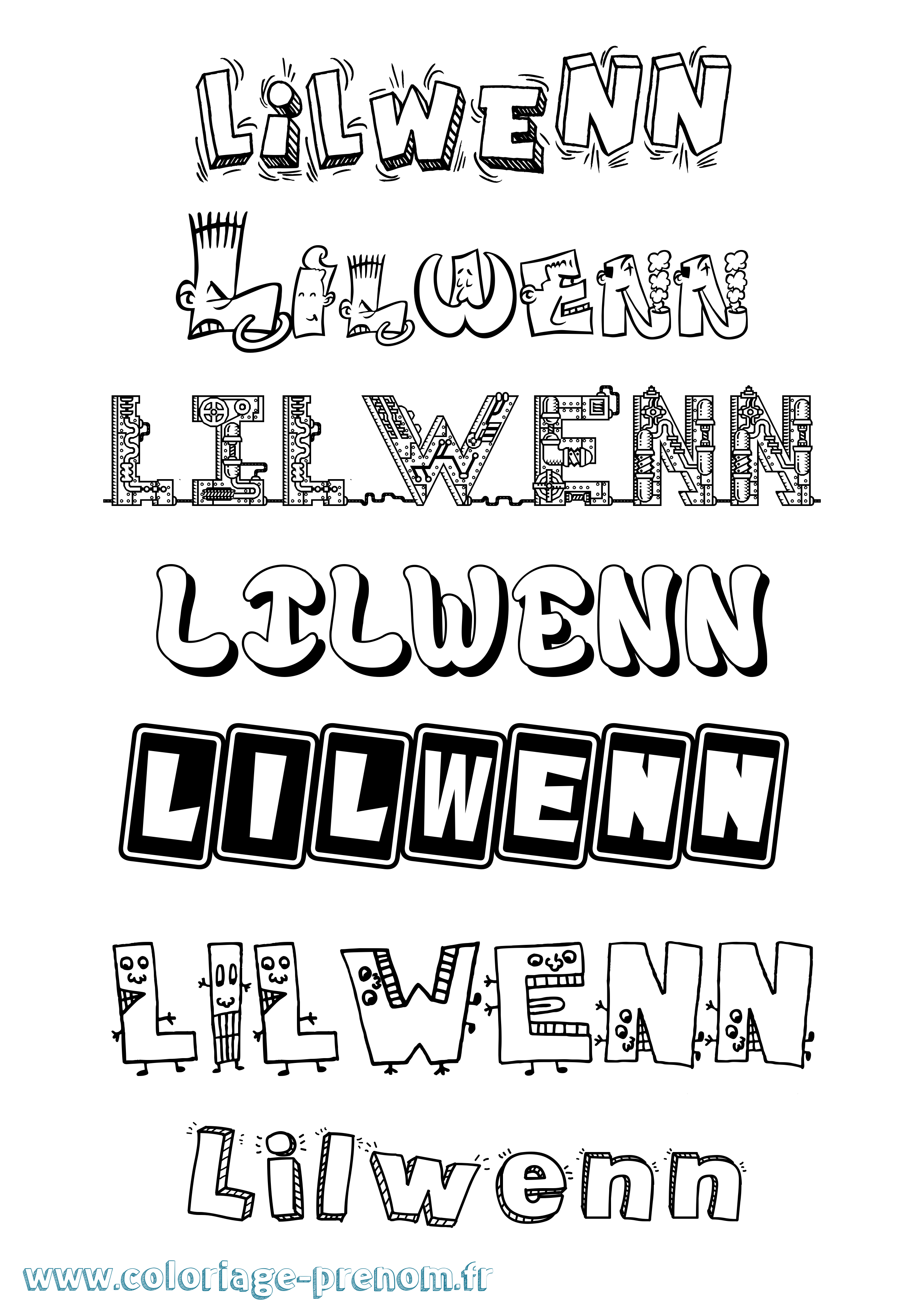 Coloriage prénom Lilwenn Fun