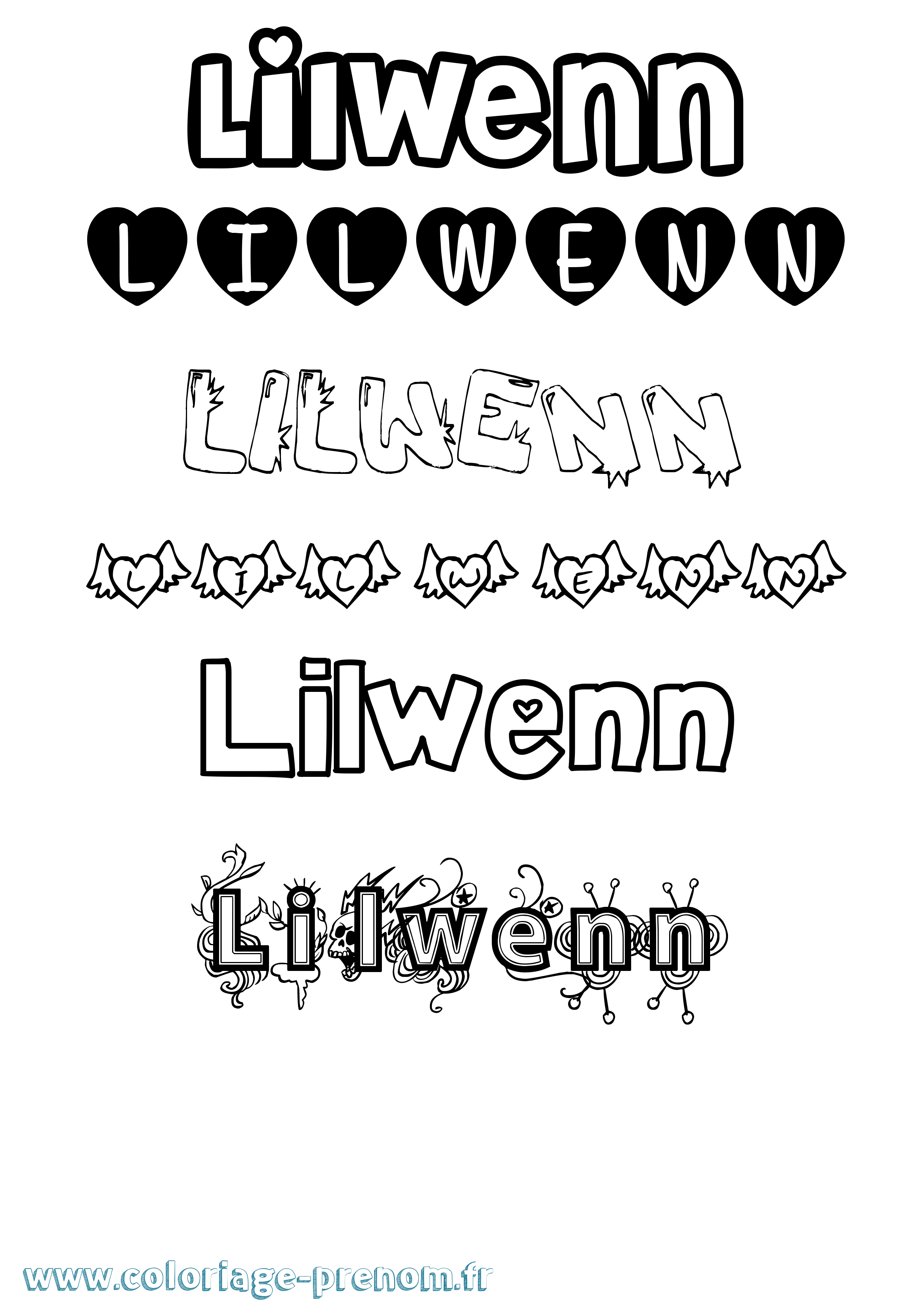 Coloriage prénom Lilwenn Girly