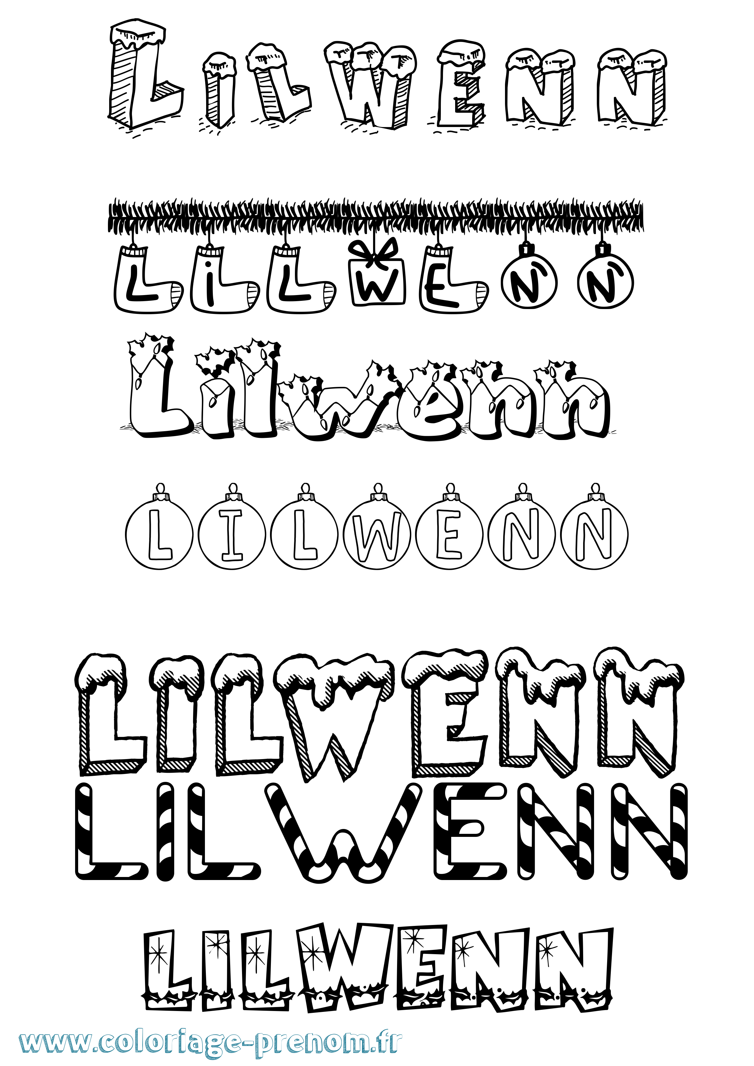 Coloriage prénom Lilwenn Noël