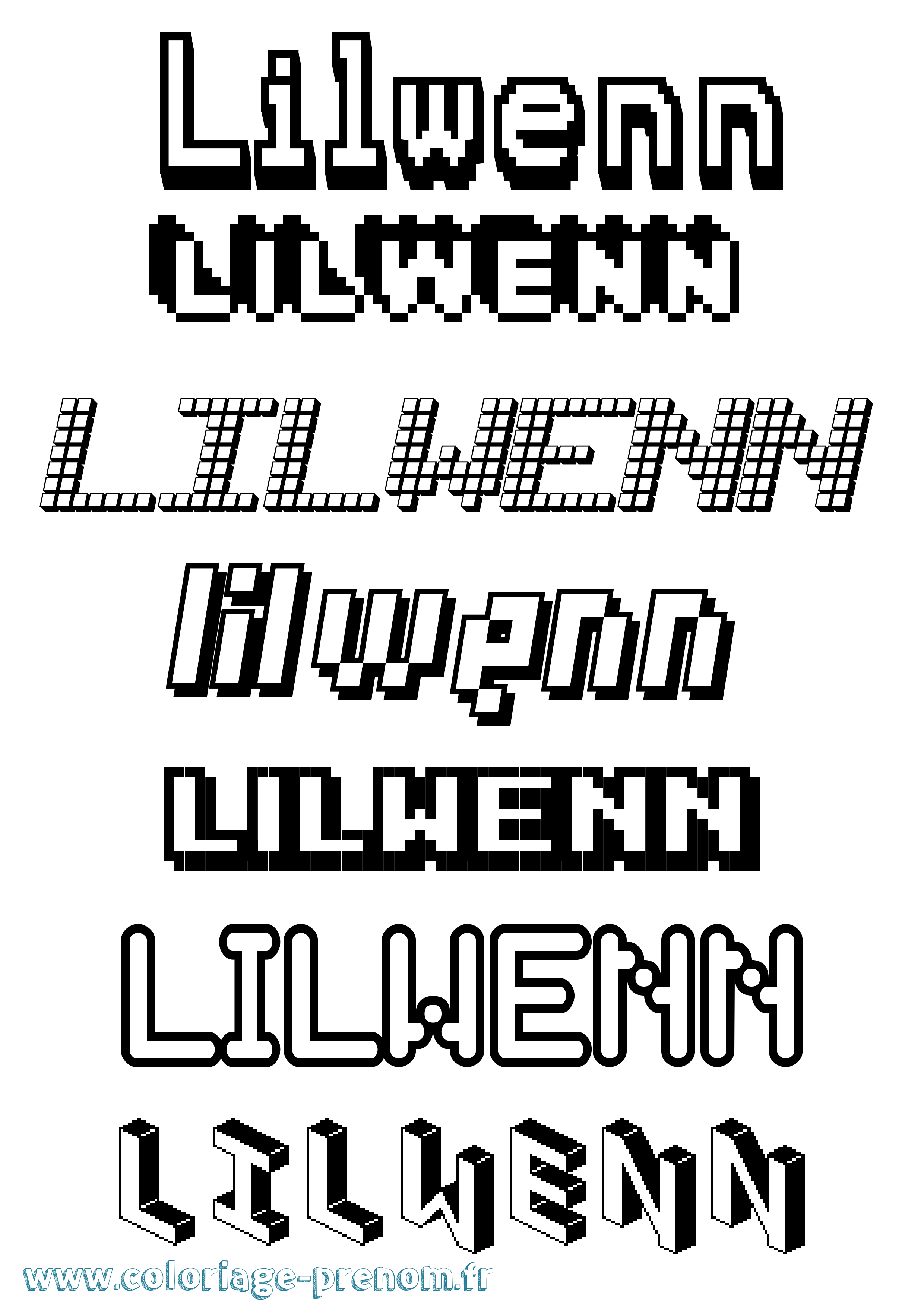 Coloriage prénom Lilwenn Pixel