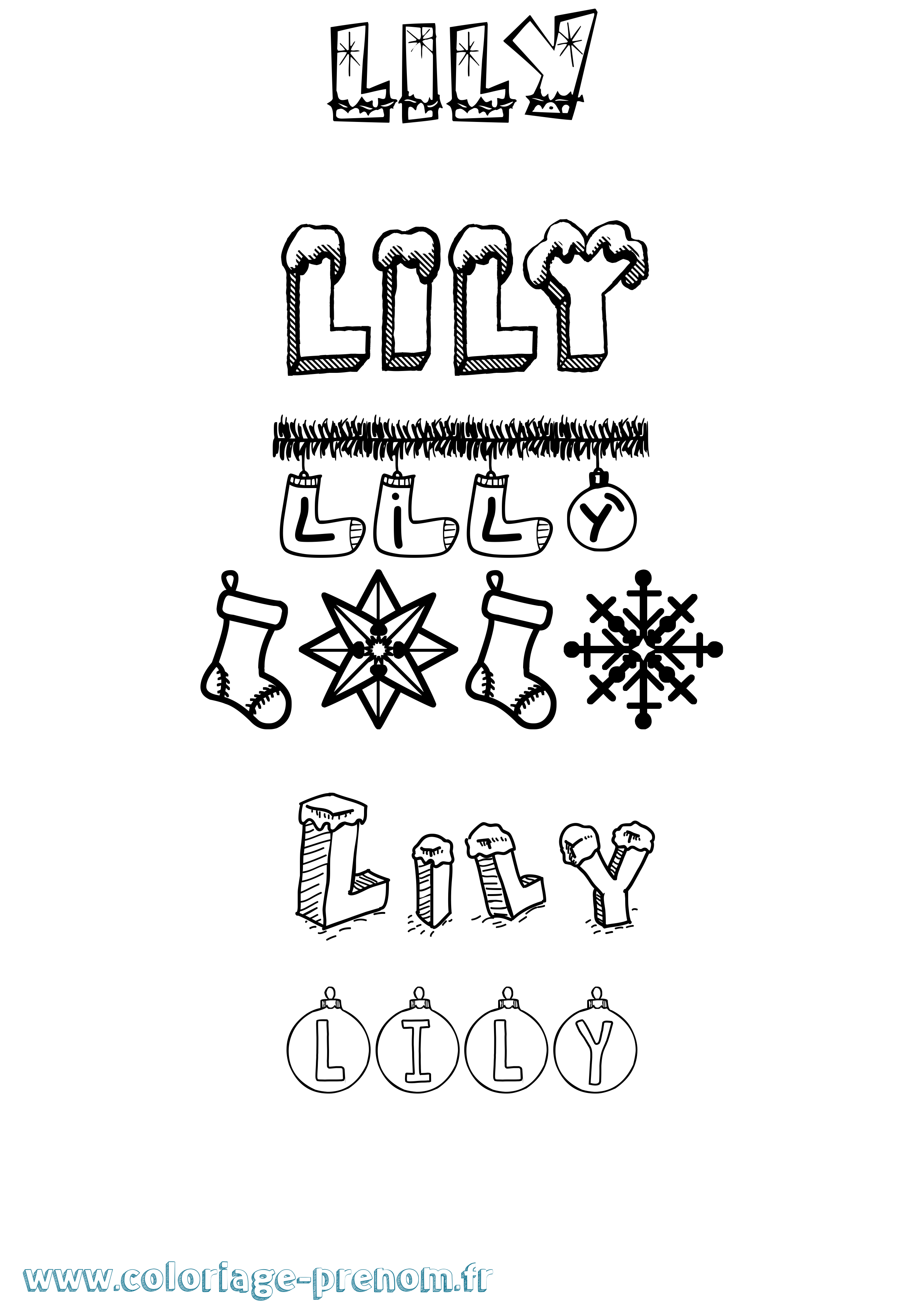 Coloriage Lily Noël Coloriage prénom Lily Noël