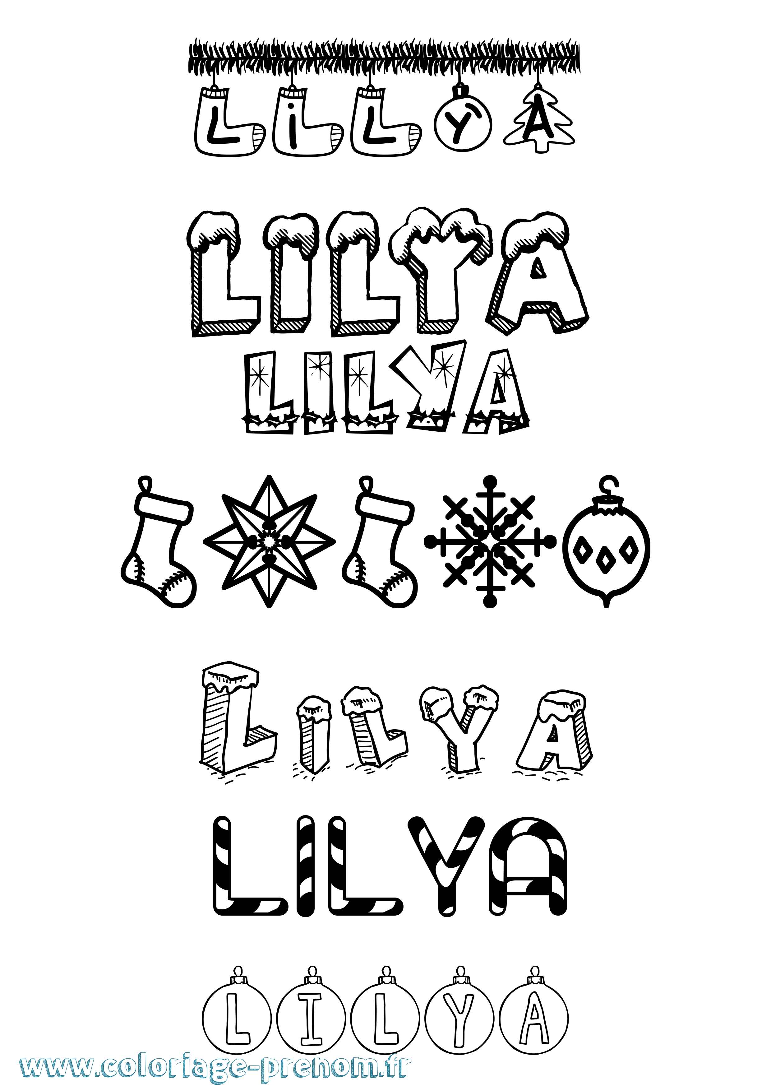 Coloriage prénom Lilya Noël