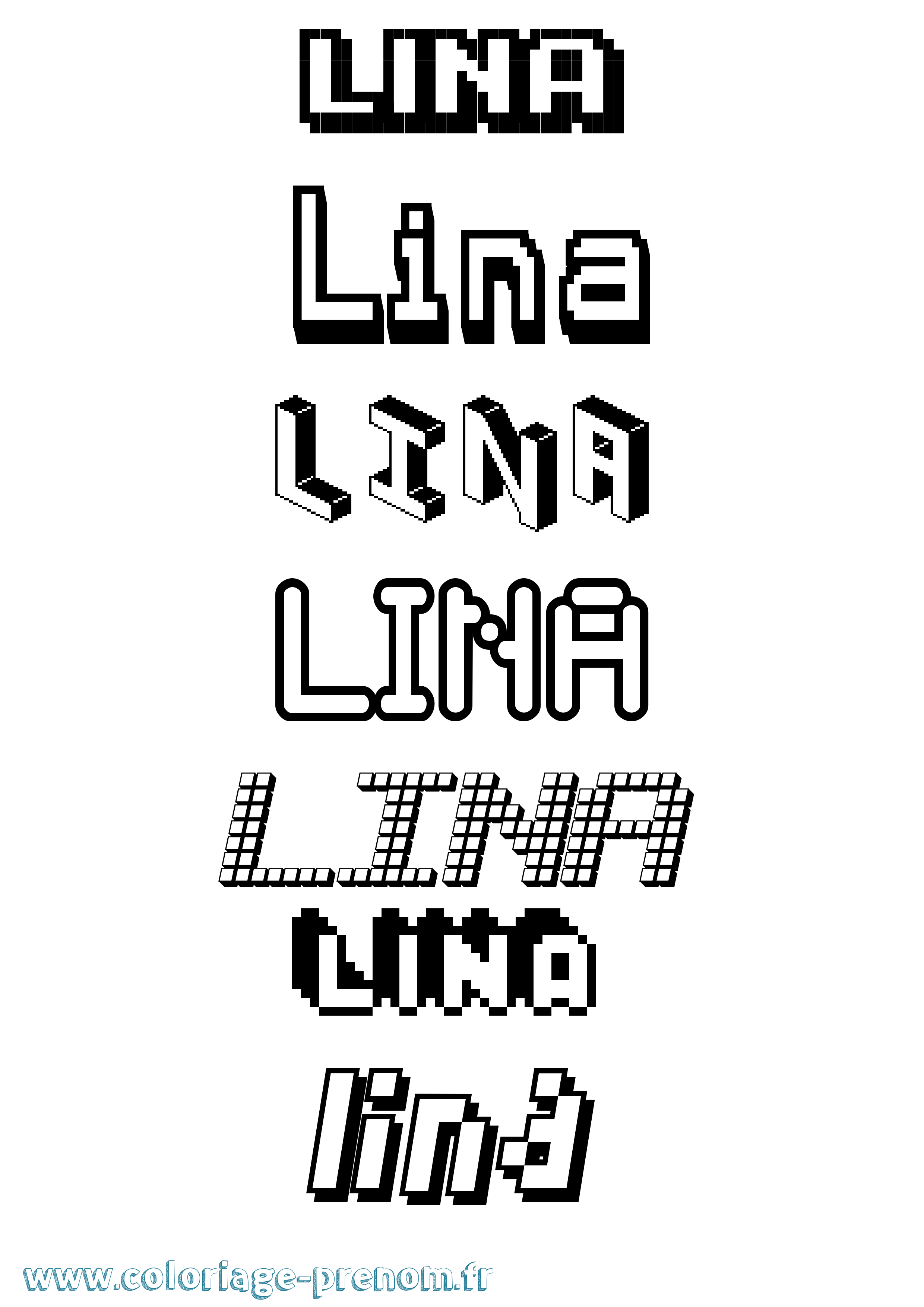 Coloriage prénom Lina Pixel