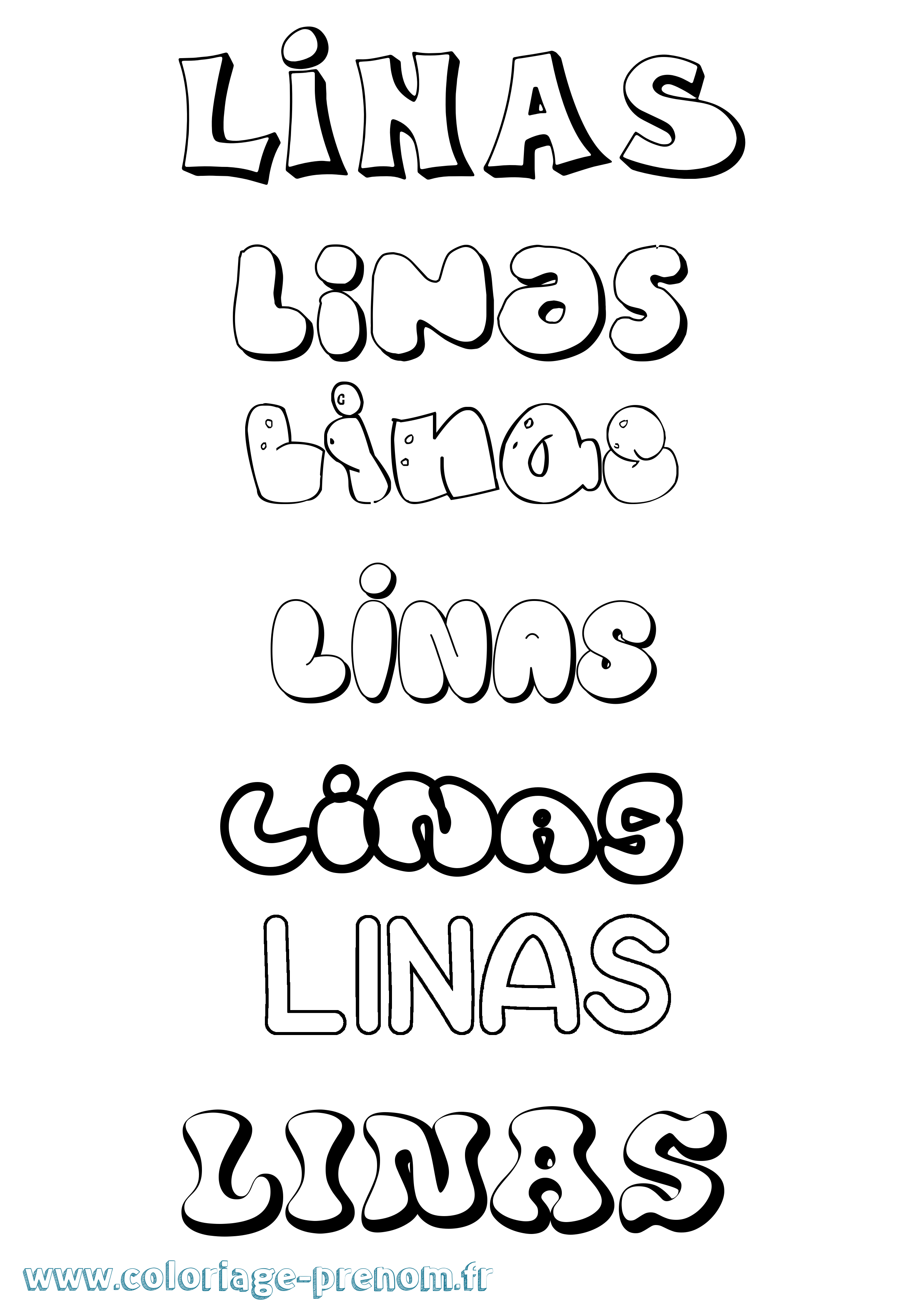 Coloriage prénom Linas Bubble