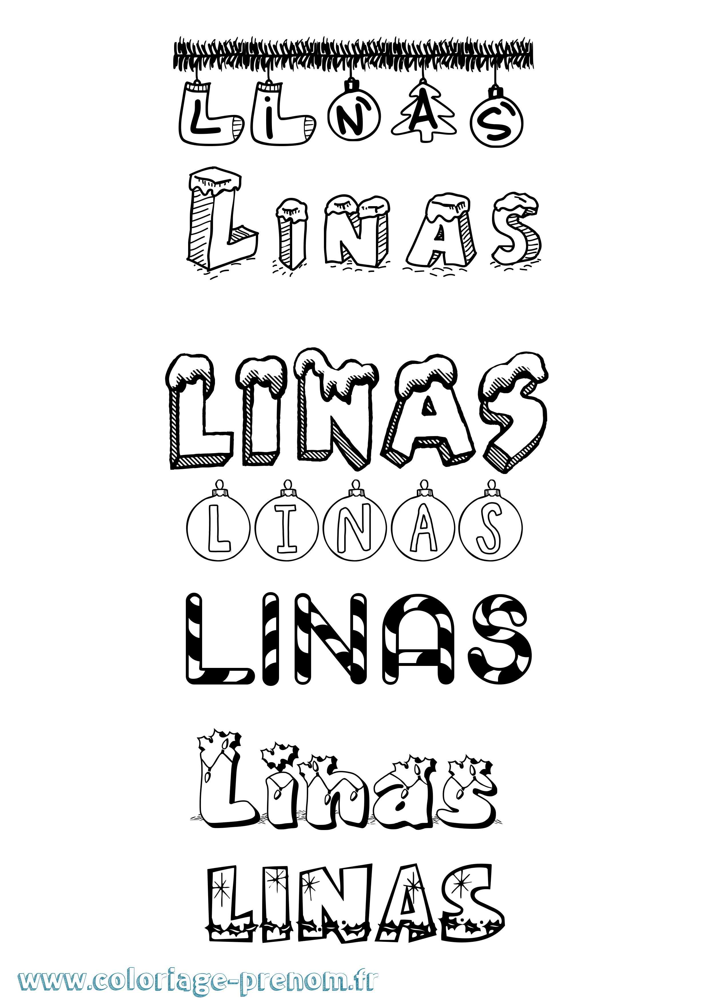 Coloriage prénom Linas Noël