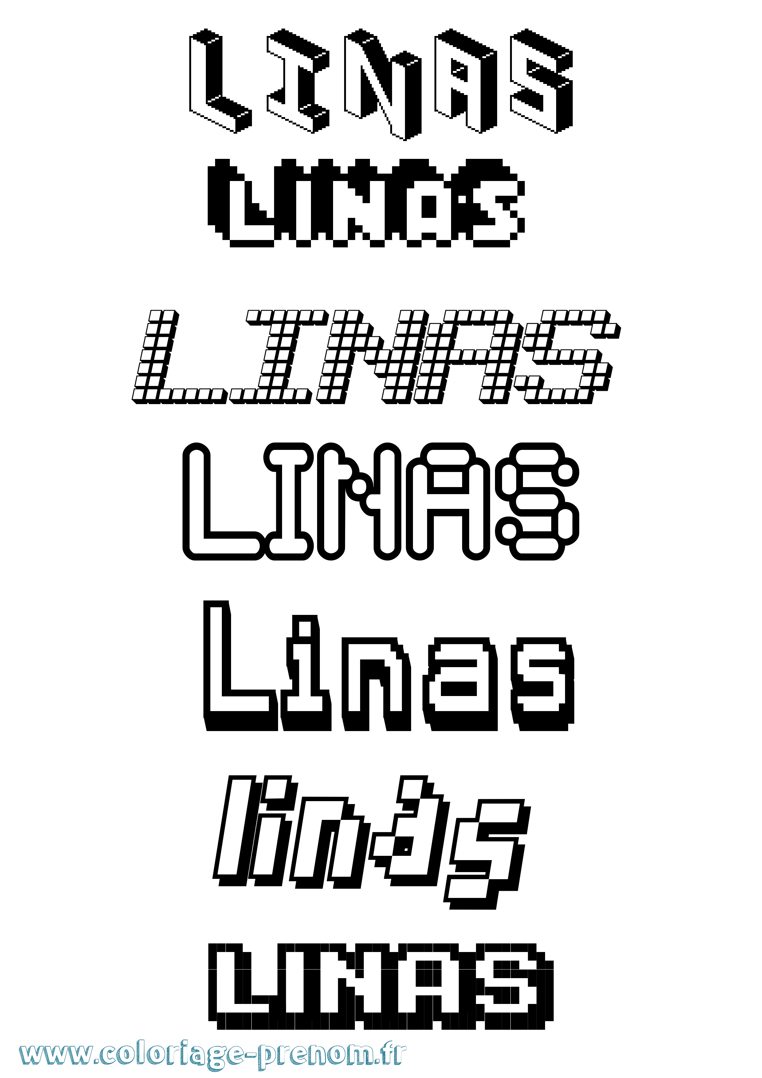 Coloriage prénom Linas Pixel