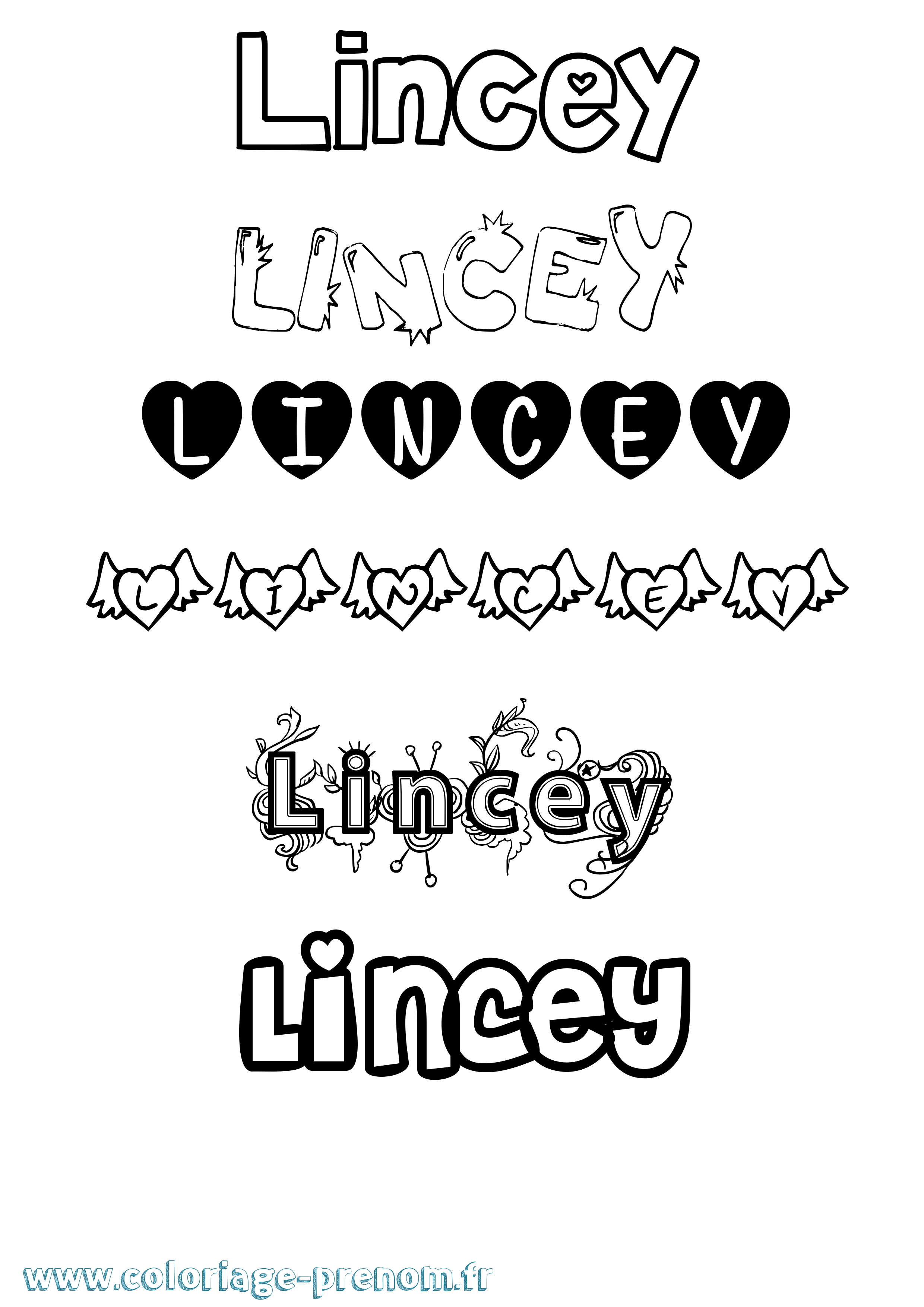 Coloriage prénom Lincey Girly