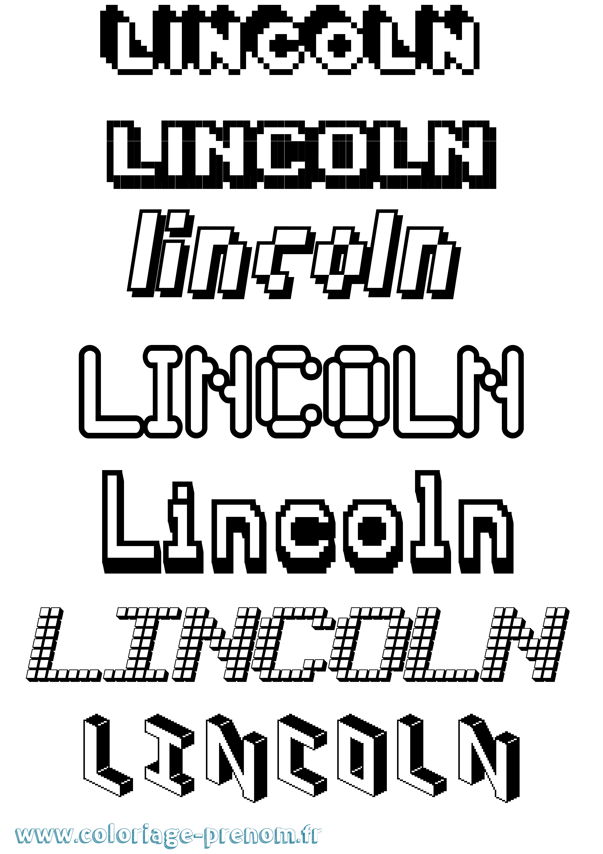 Coloriage prénom Lincoln Pixel