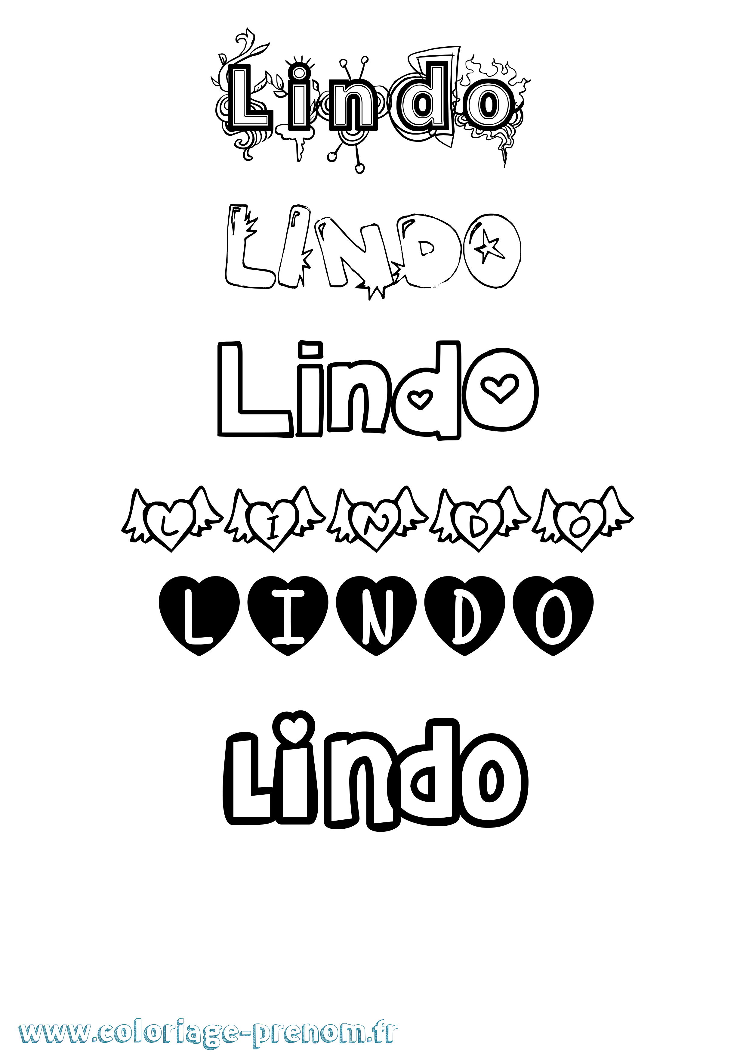 Coloriage prénom Lindo Girly