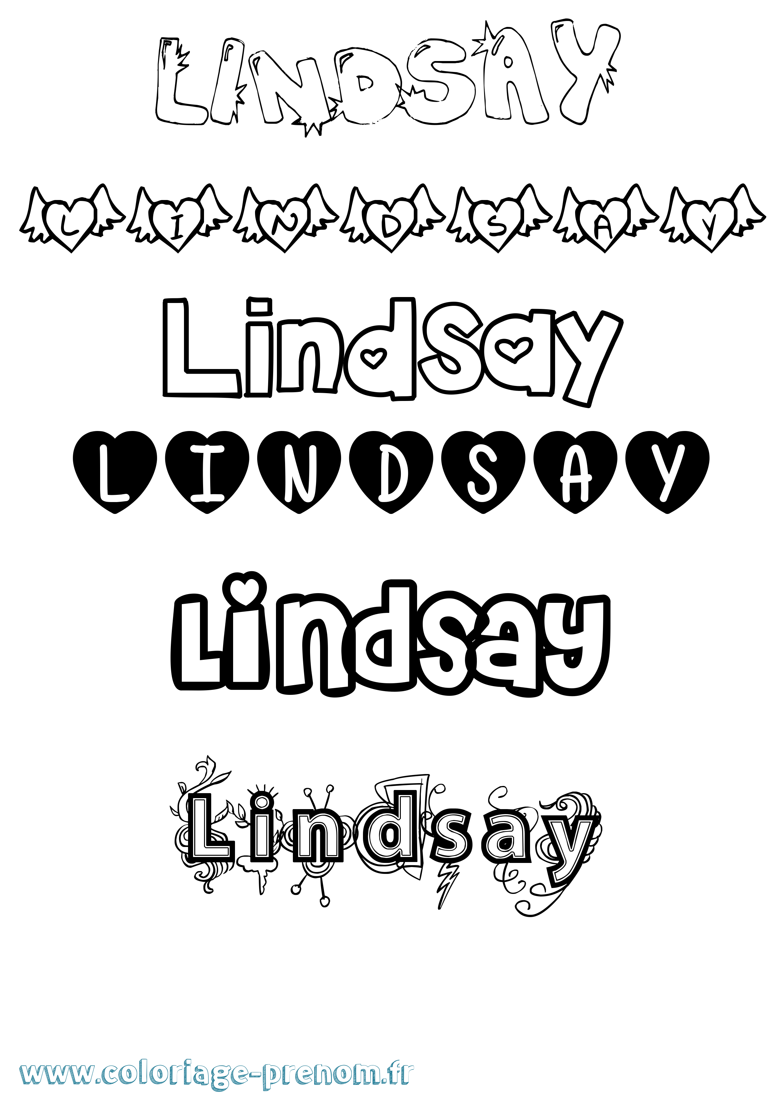 Coloriage prénom Lindsay Girly