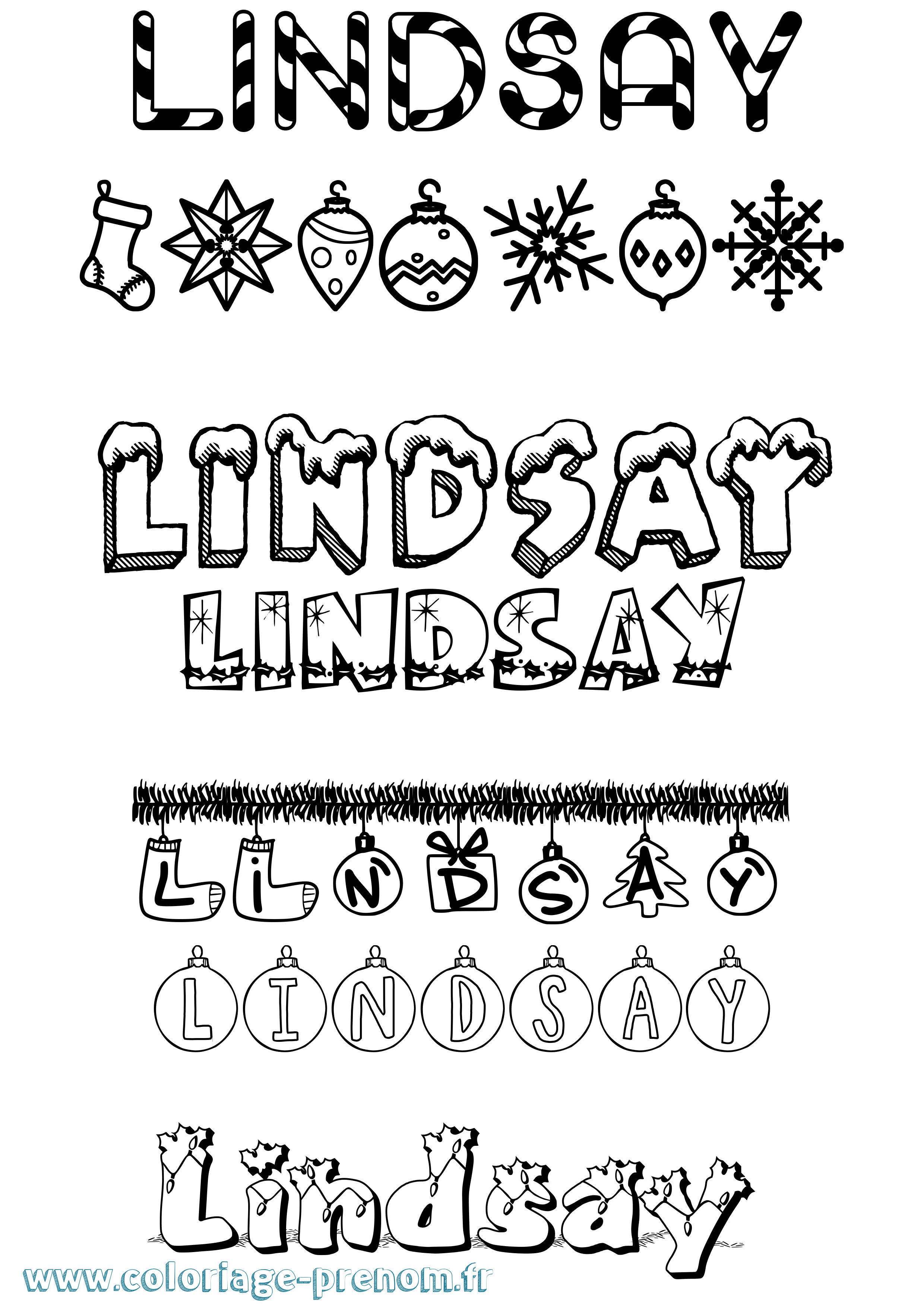 Coloriage prénom Lindsay Noël