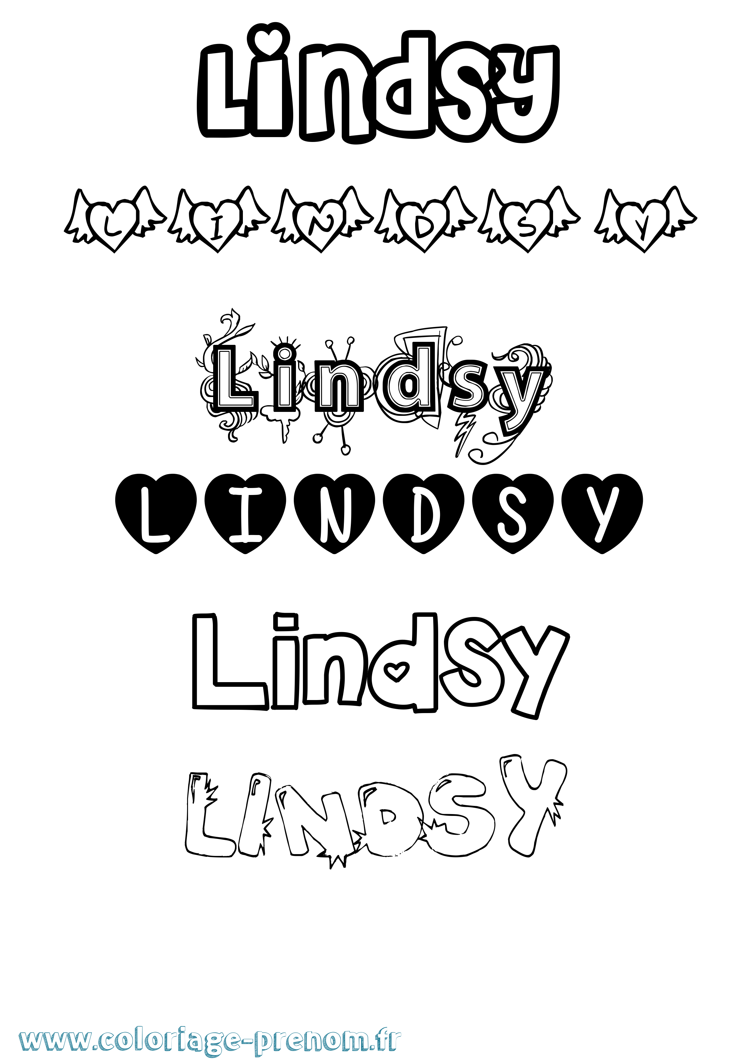 Coloriage prénom Lindsy Girly