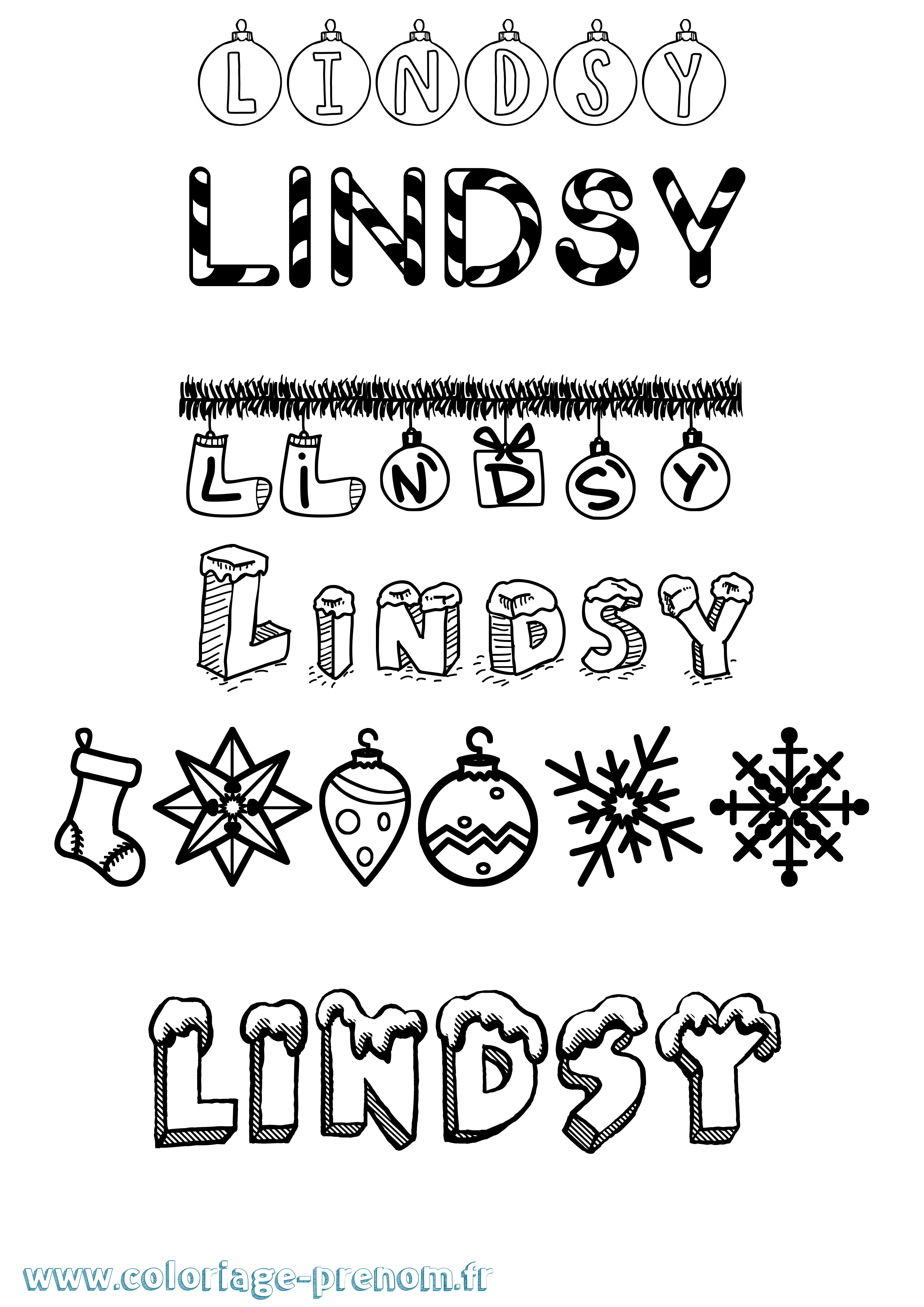 Coloriage prénom Lindsy Noël