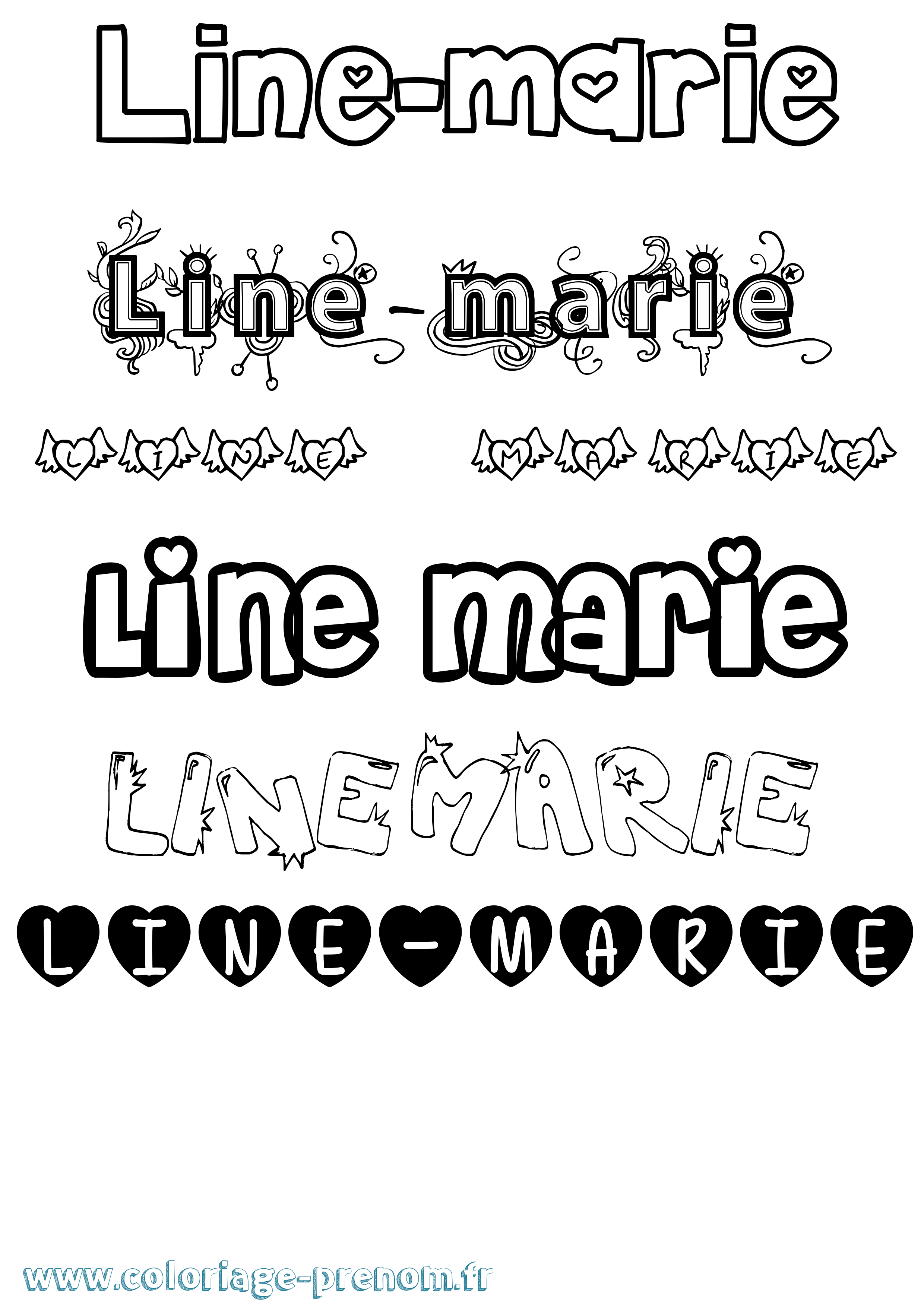 Coloriage prénom Line-Marie Girly