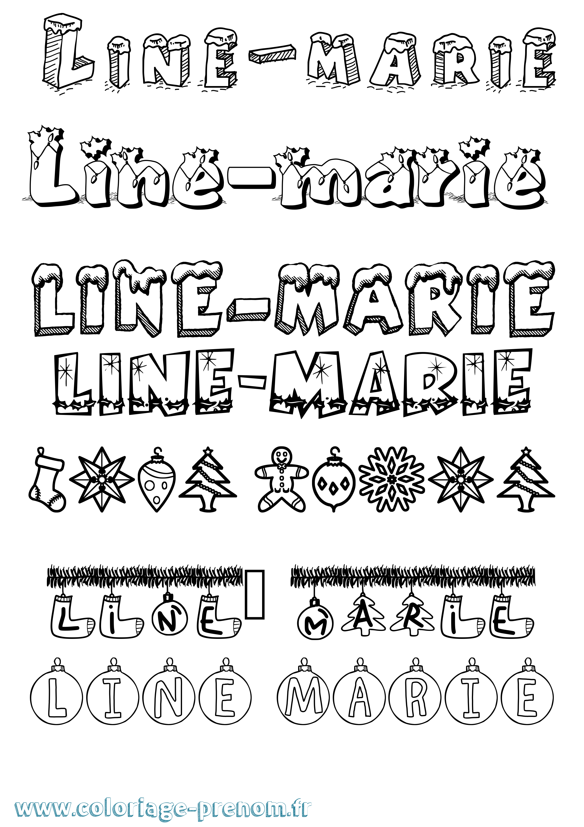 Coloriage prénom Line-Marie Noël