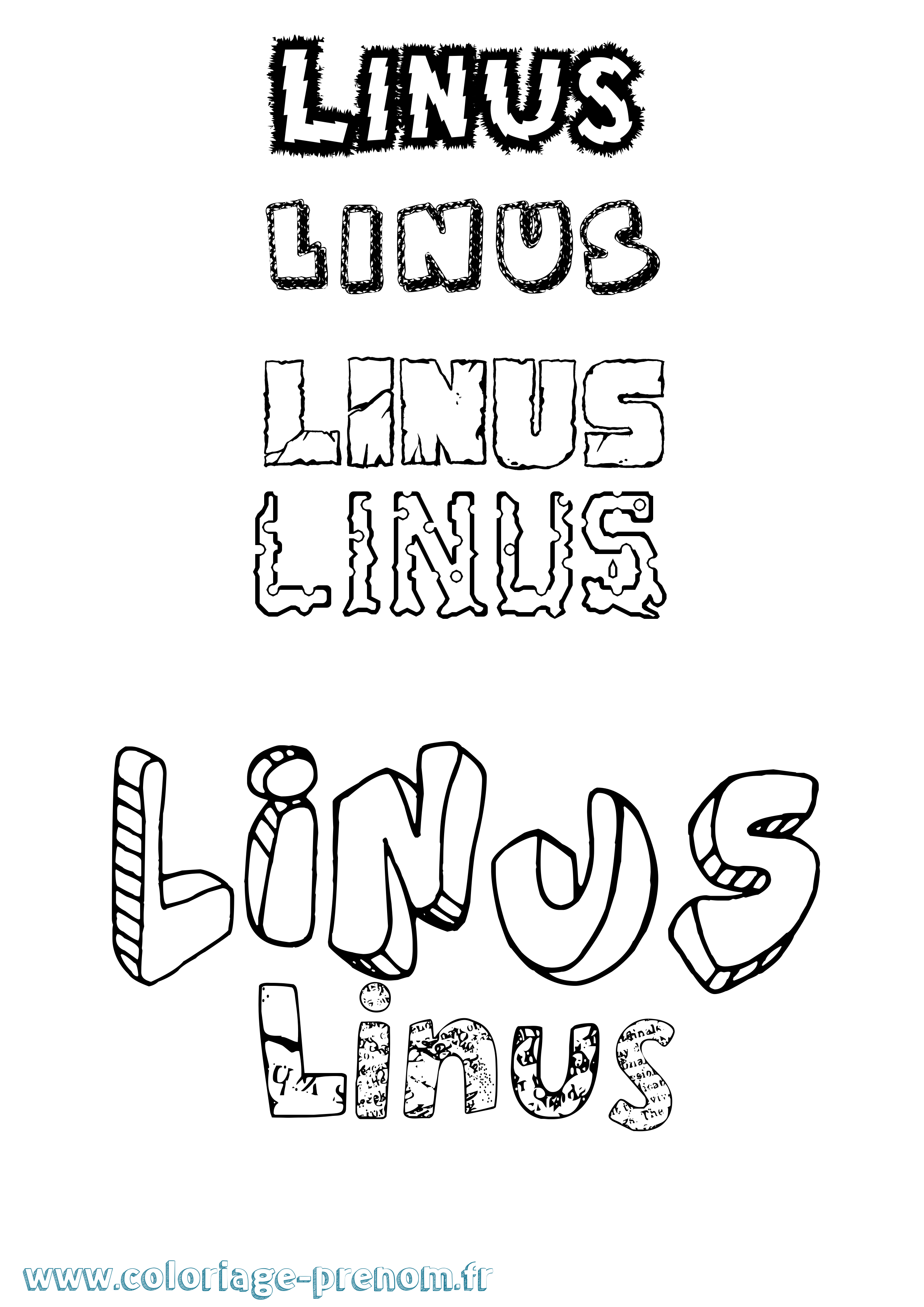 Coloriage prénom Linus Destructuré
