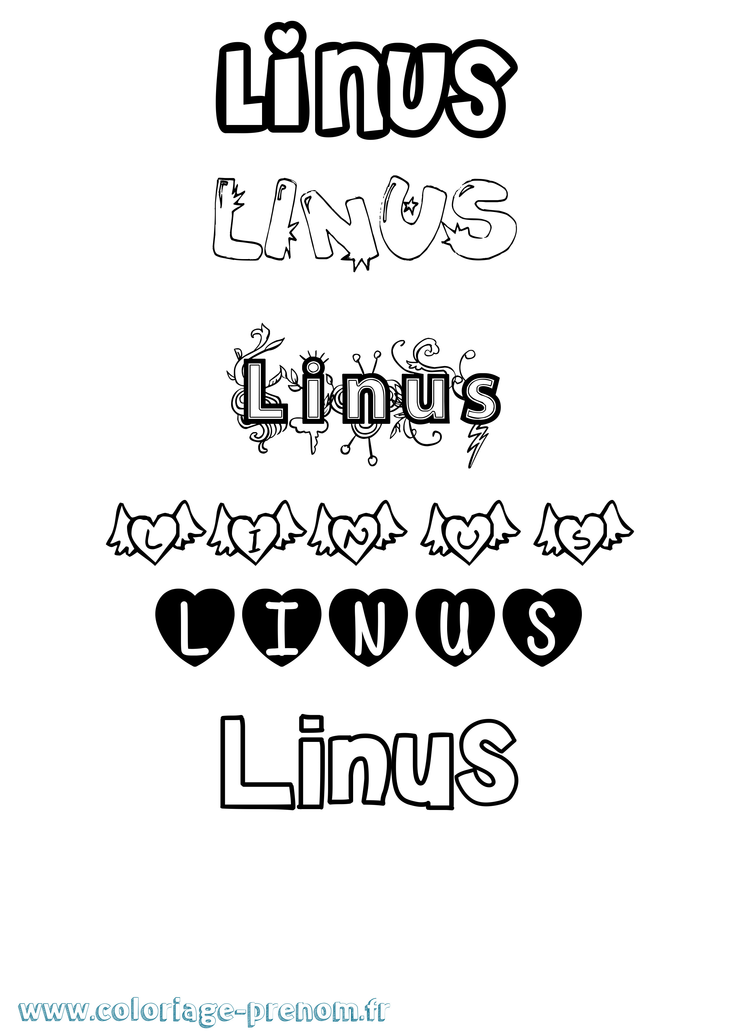 Coloriage prénom Linus Girly