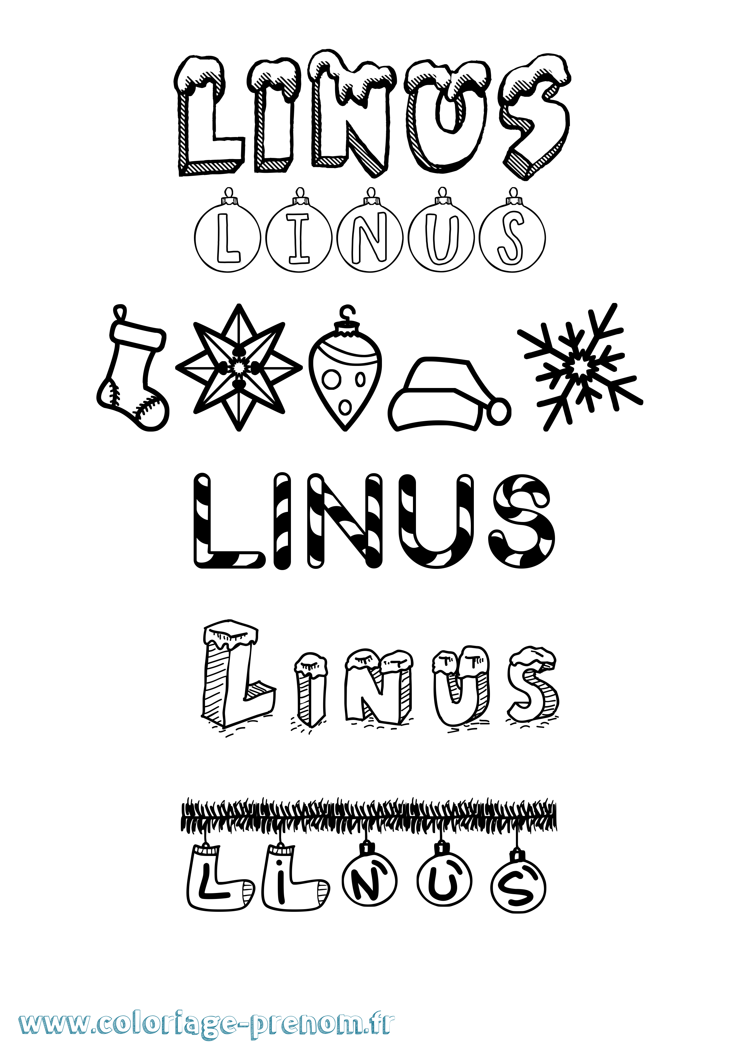Coloriage prénom Linus Noël