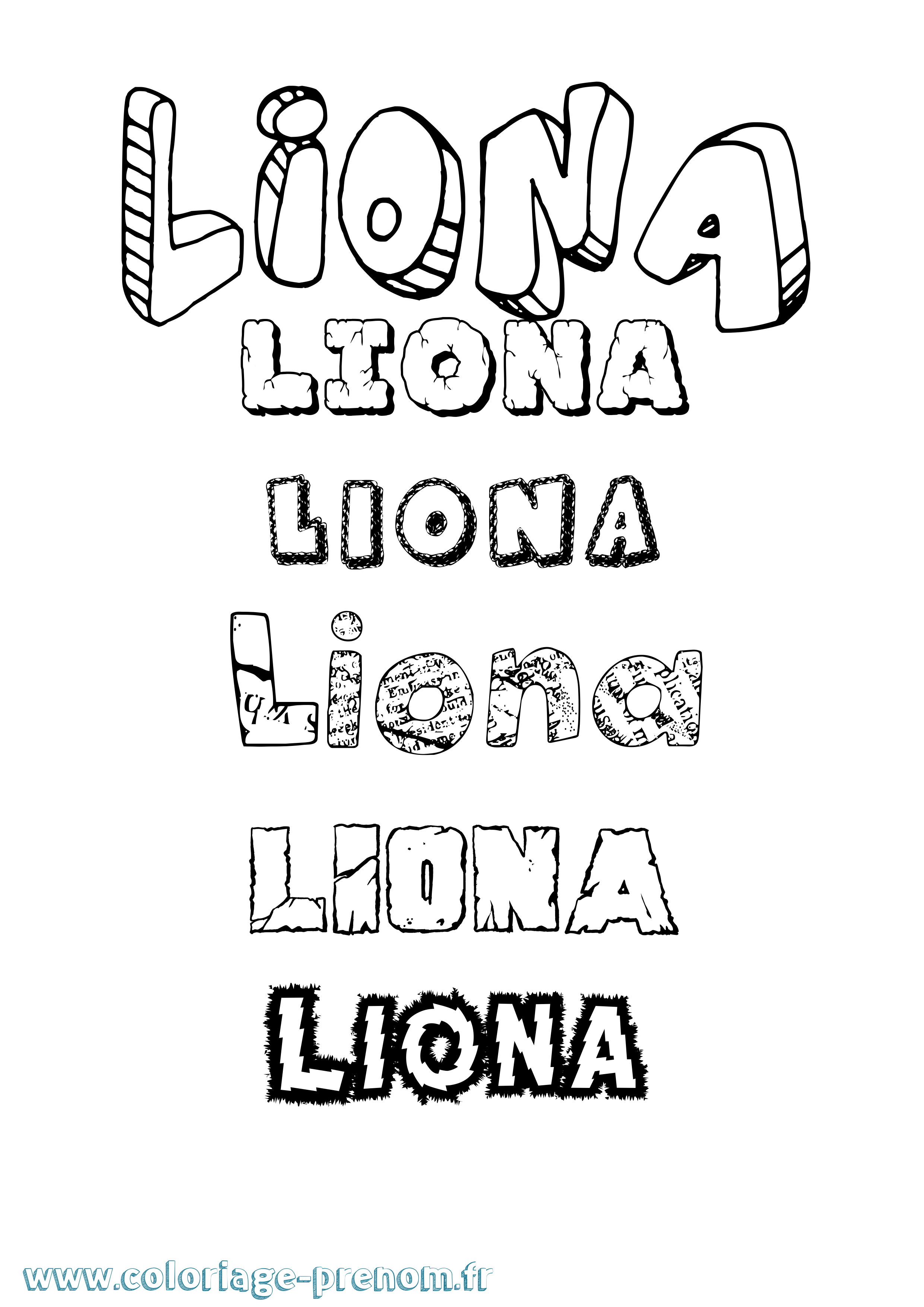 Coloriage Liona Destructuré Coloriage prénom Liona Destructuré