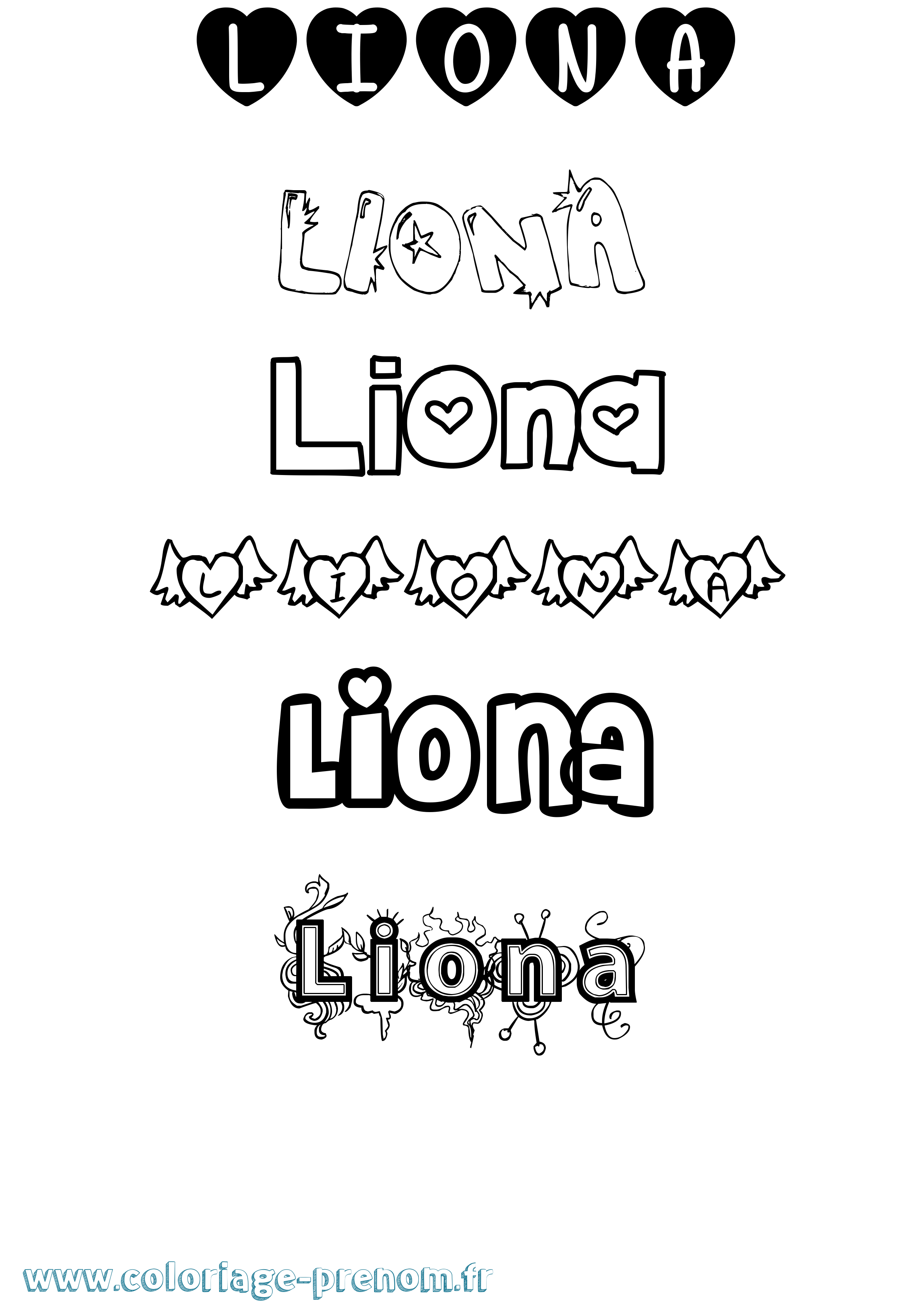 Coloriage Liona Girly Coloriage prénom Liona Girly