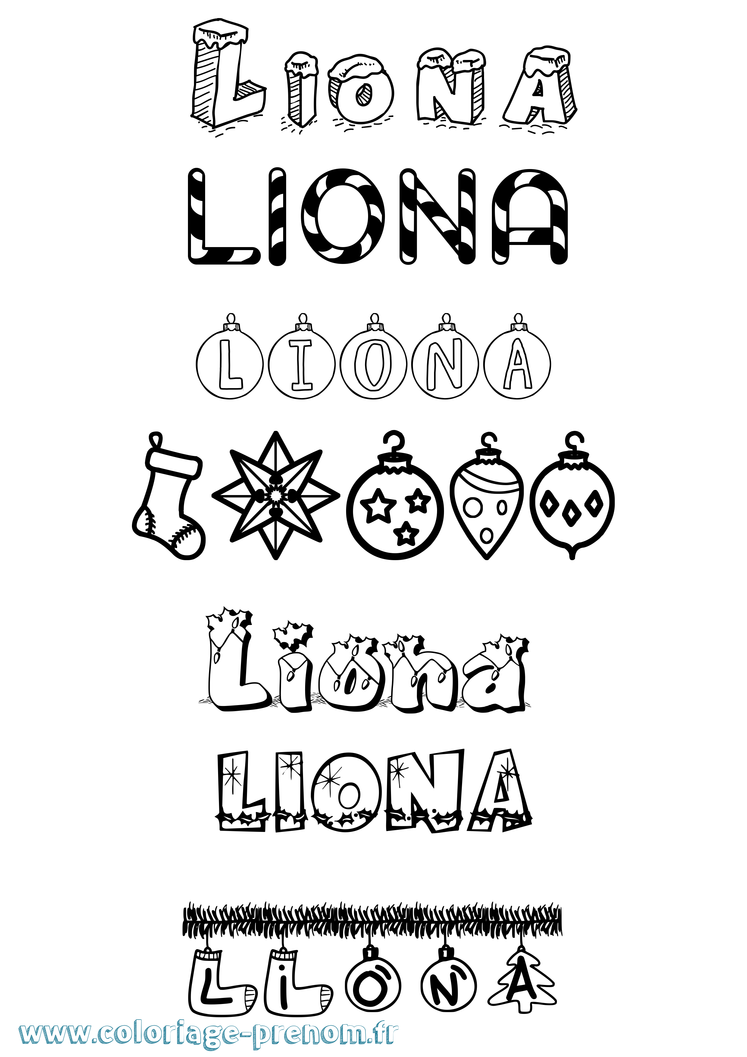 Coloriage Liona Noël Coloriage prénom Liona Noël
