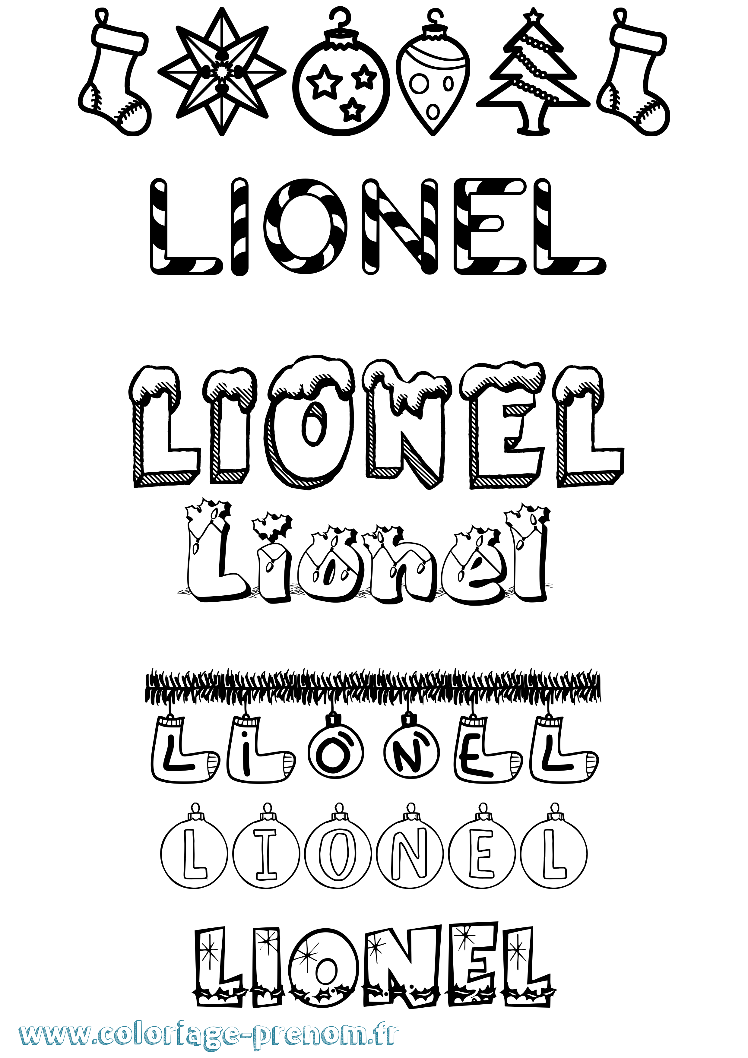 Coloriage prénom Lionel Noël