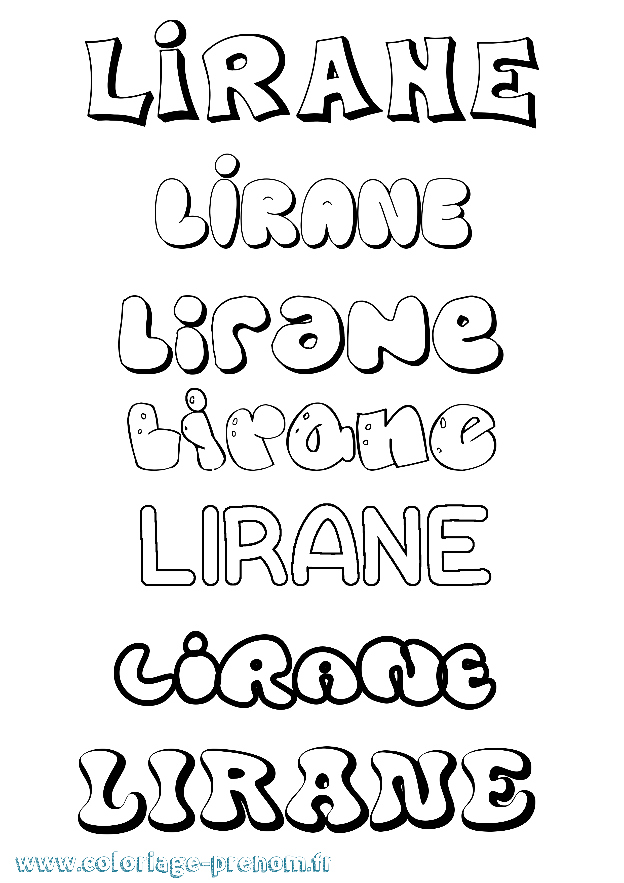 Coloriage prénom Lirane Bubble