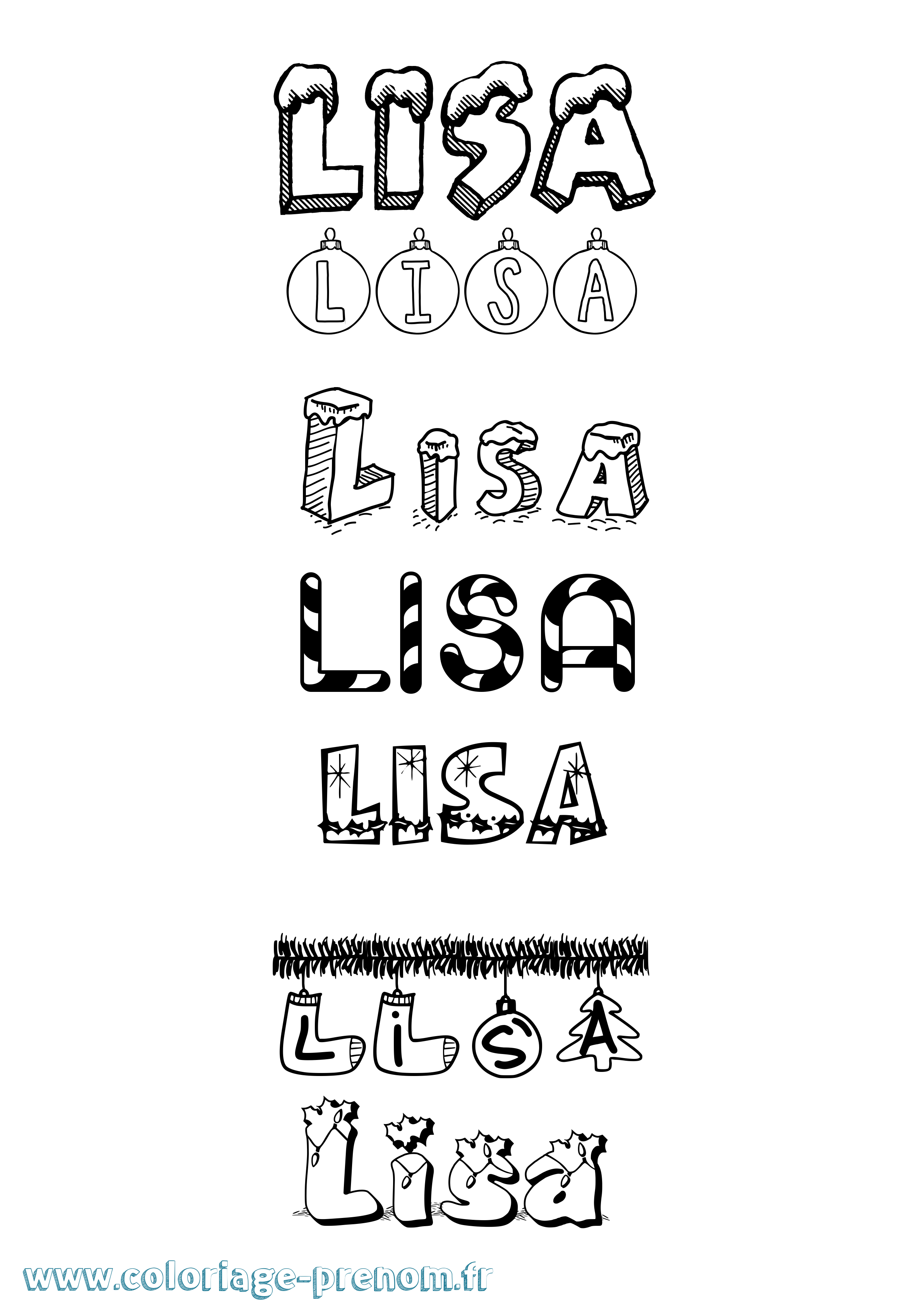 Coloriage prénom Lisa Noël