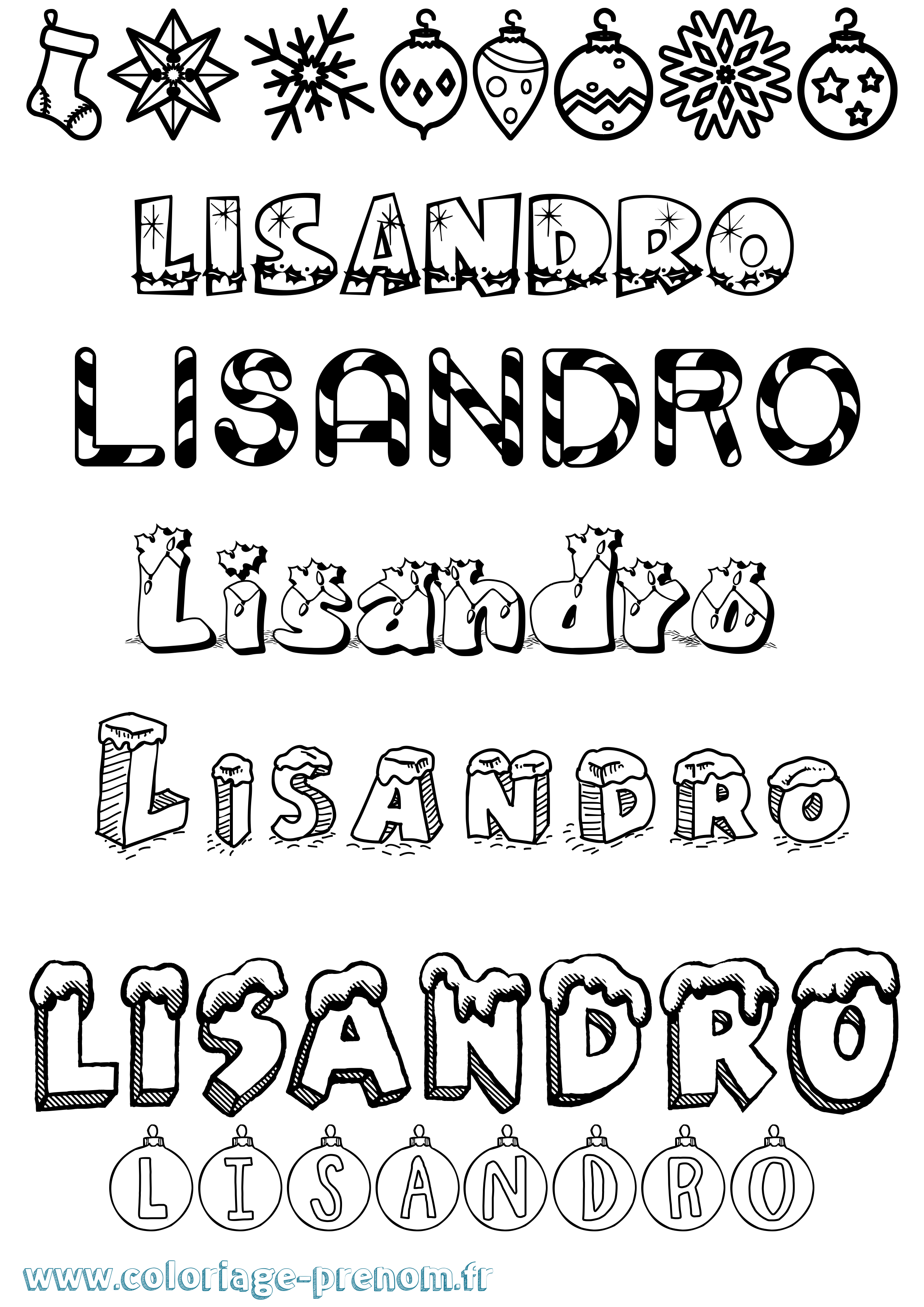 Coloriage Lisandro Noël Coloriage prénom Lisandro Noël