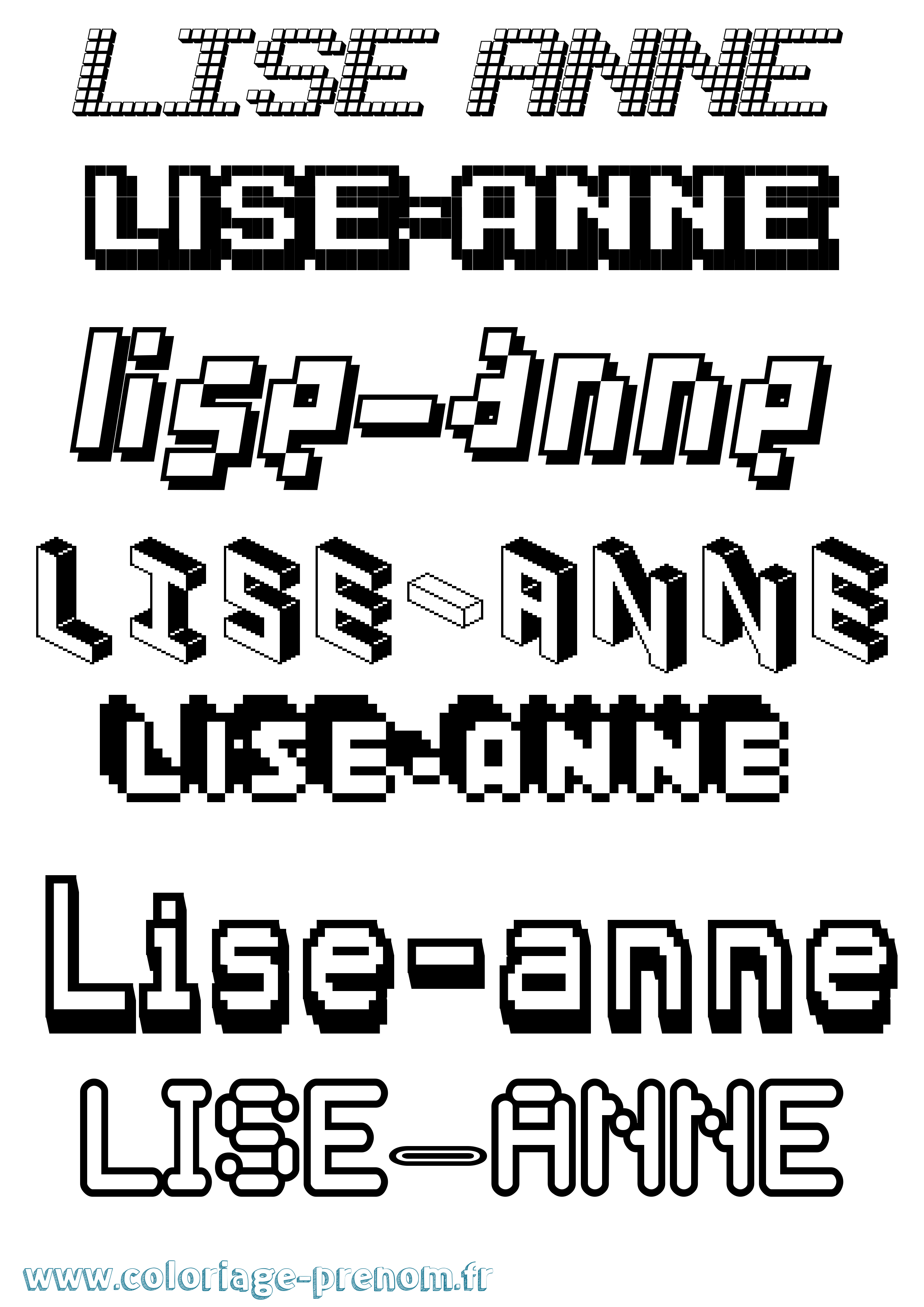 Coloriage prénom Lise-Anne Pixel