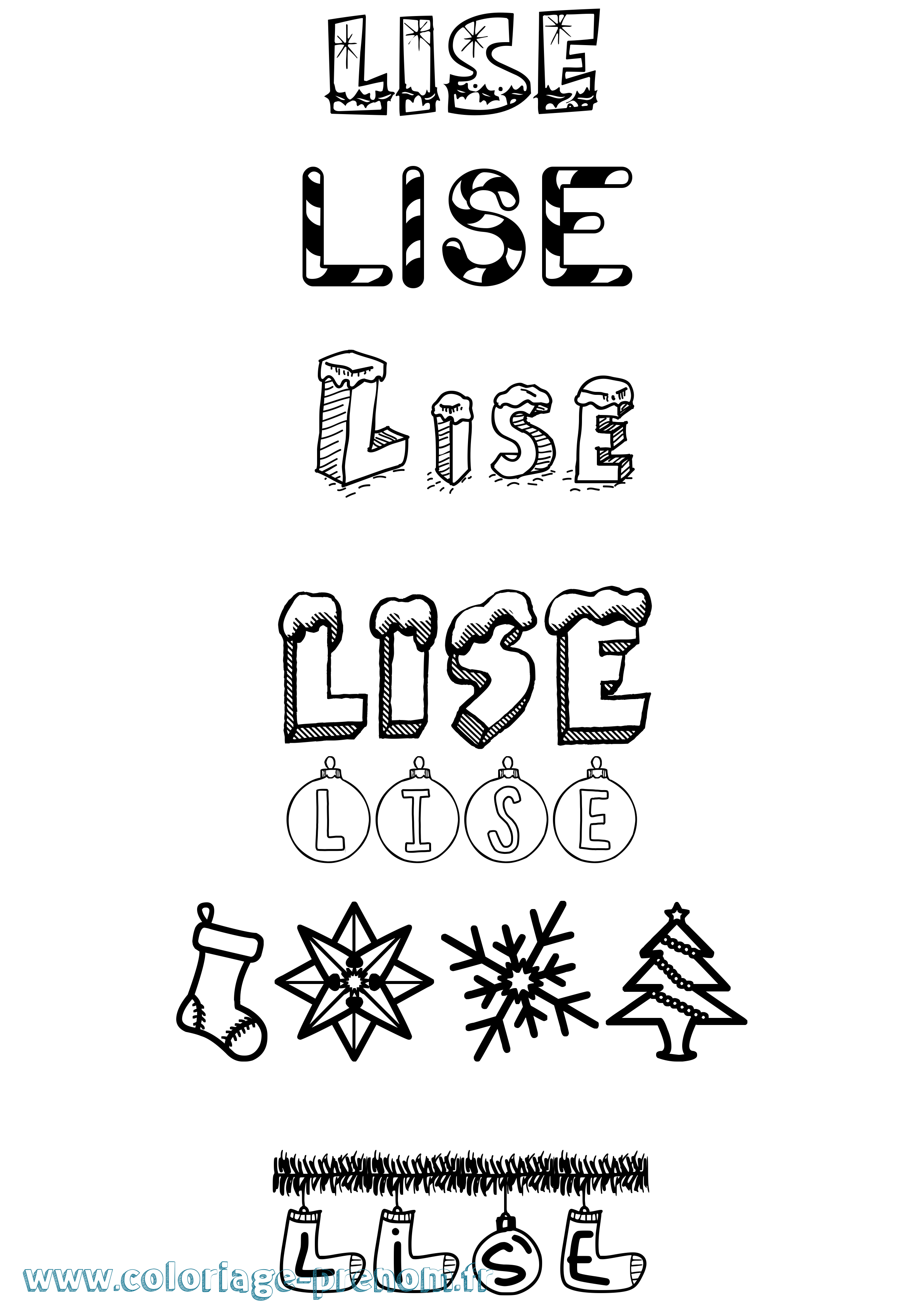 Coloriage Lise Noël Coloriage prénom Lise Noël