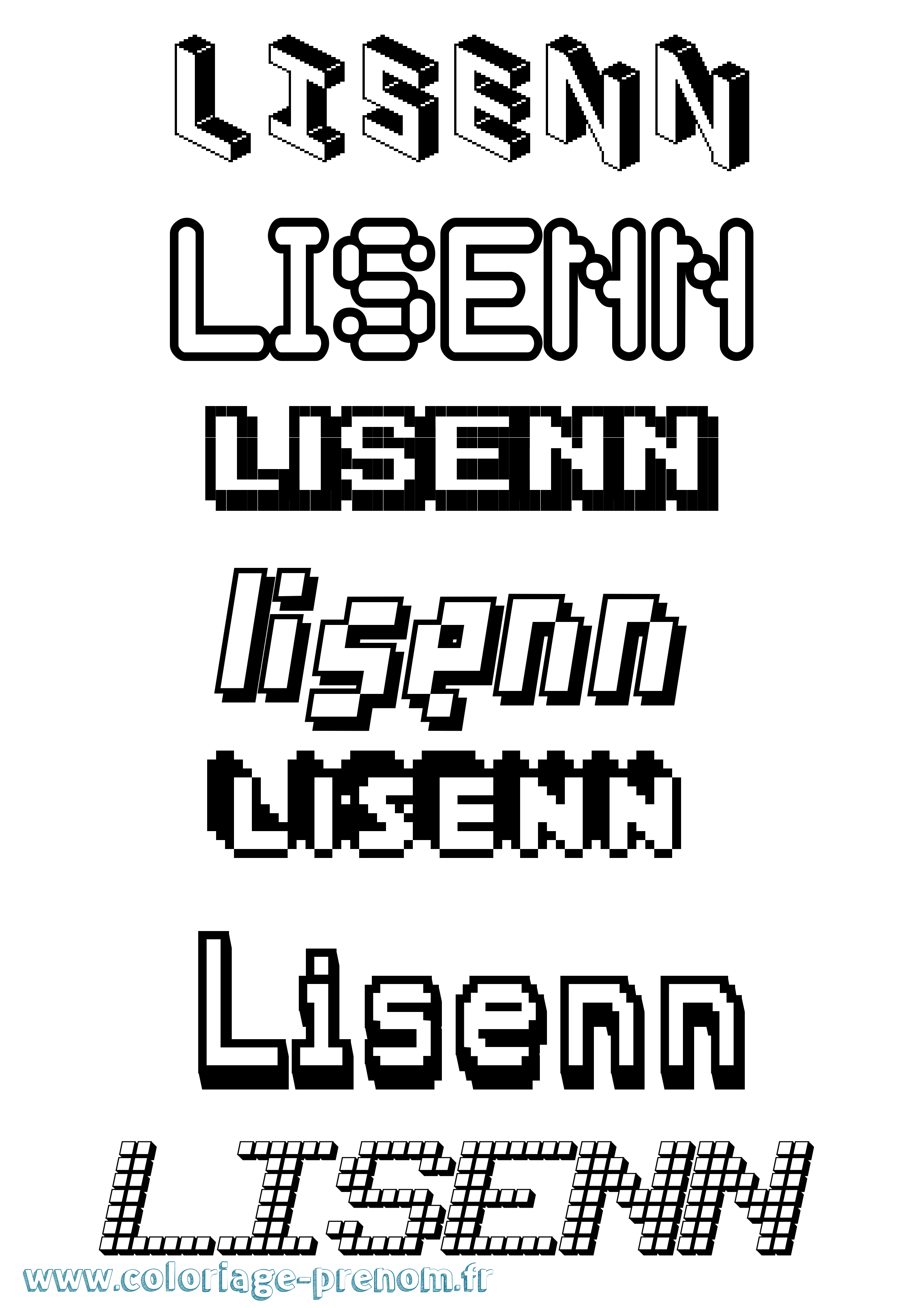Coloriage prénom Lisenn Pixel