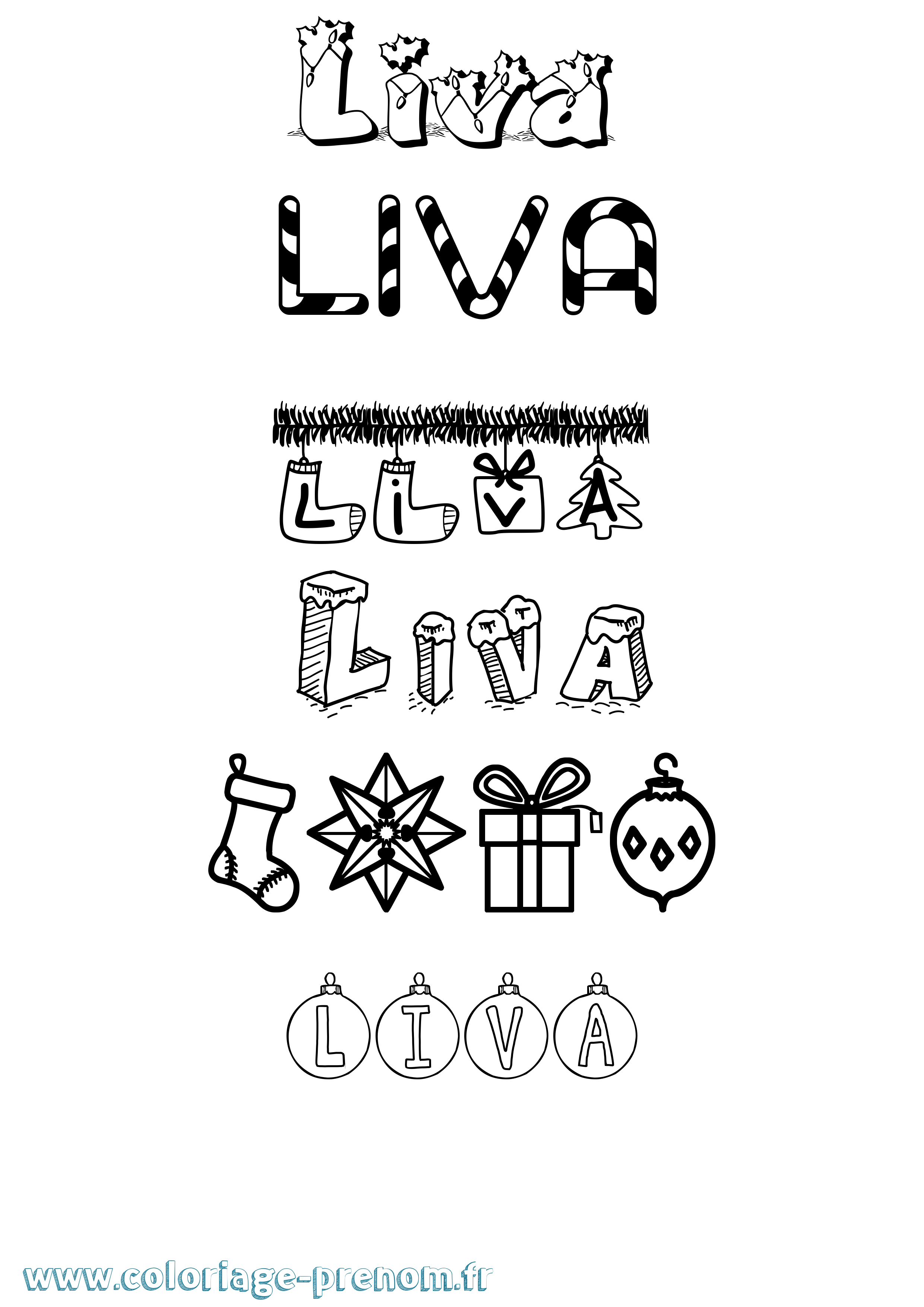 Coloriage prénom Liva Noël