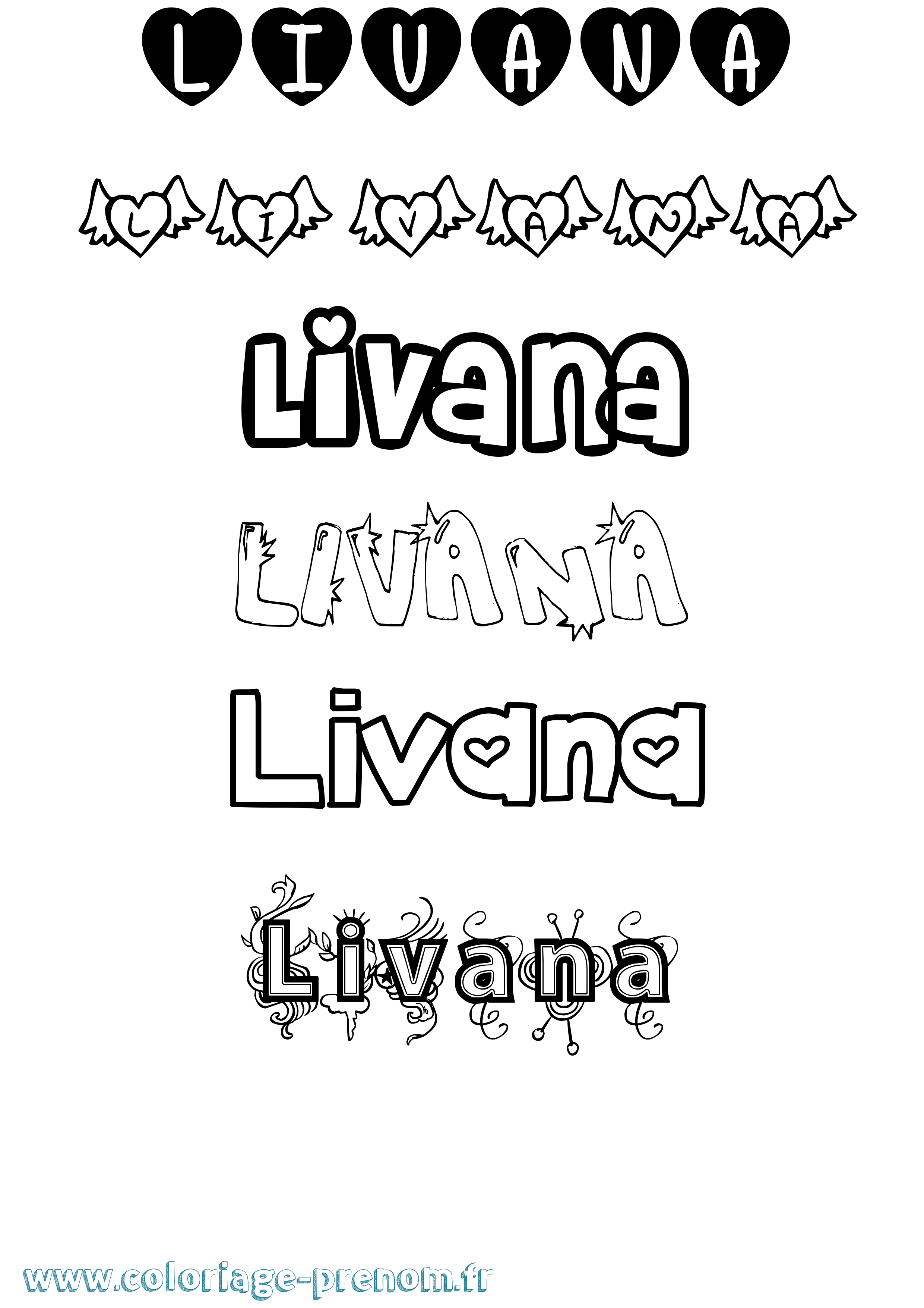 Coloriage prénom Livana Girly