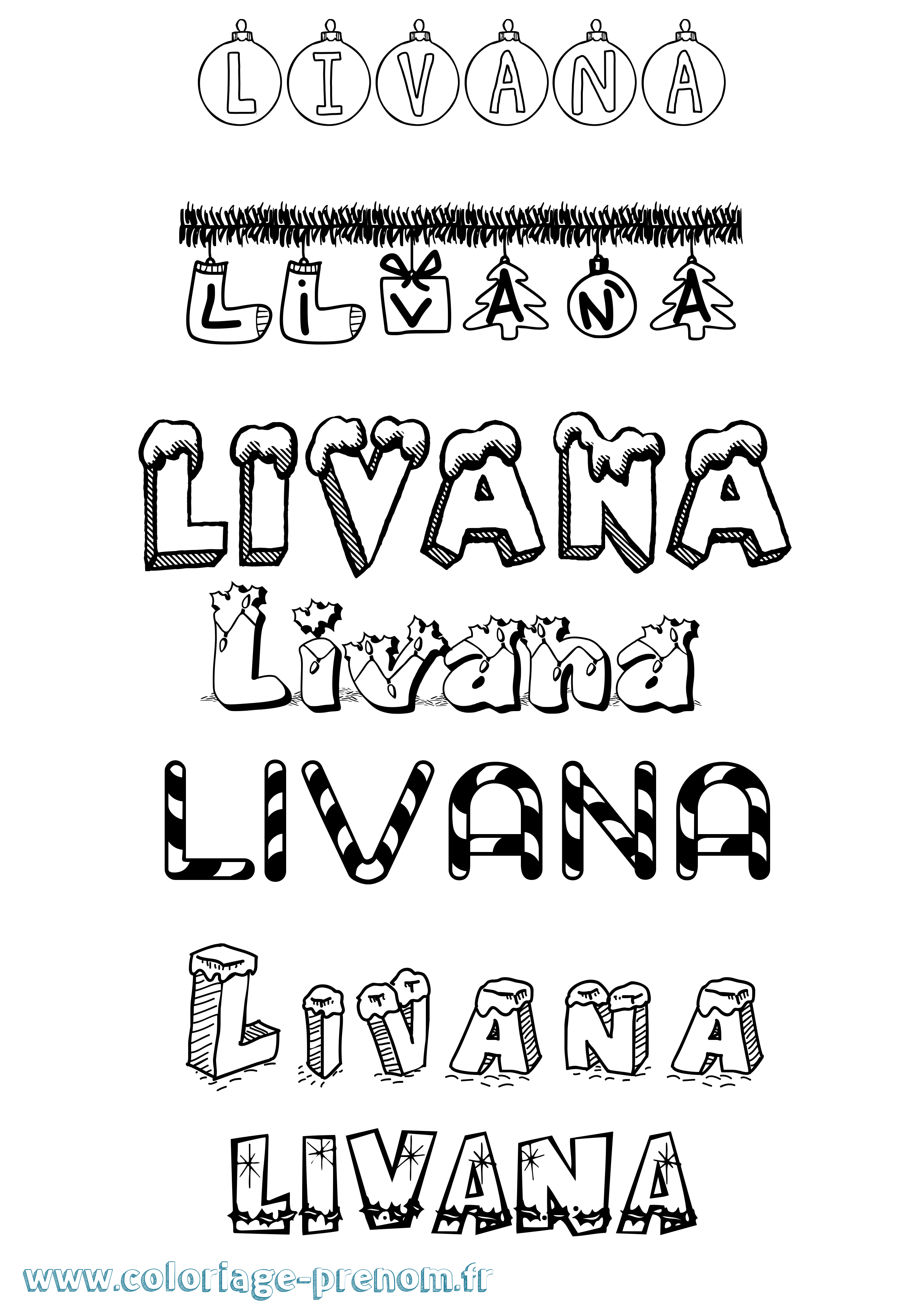 Coloriage prénom Livana Noël