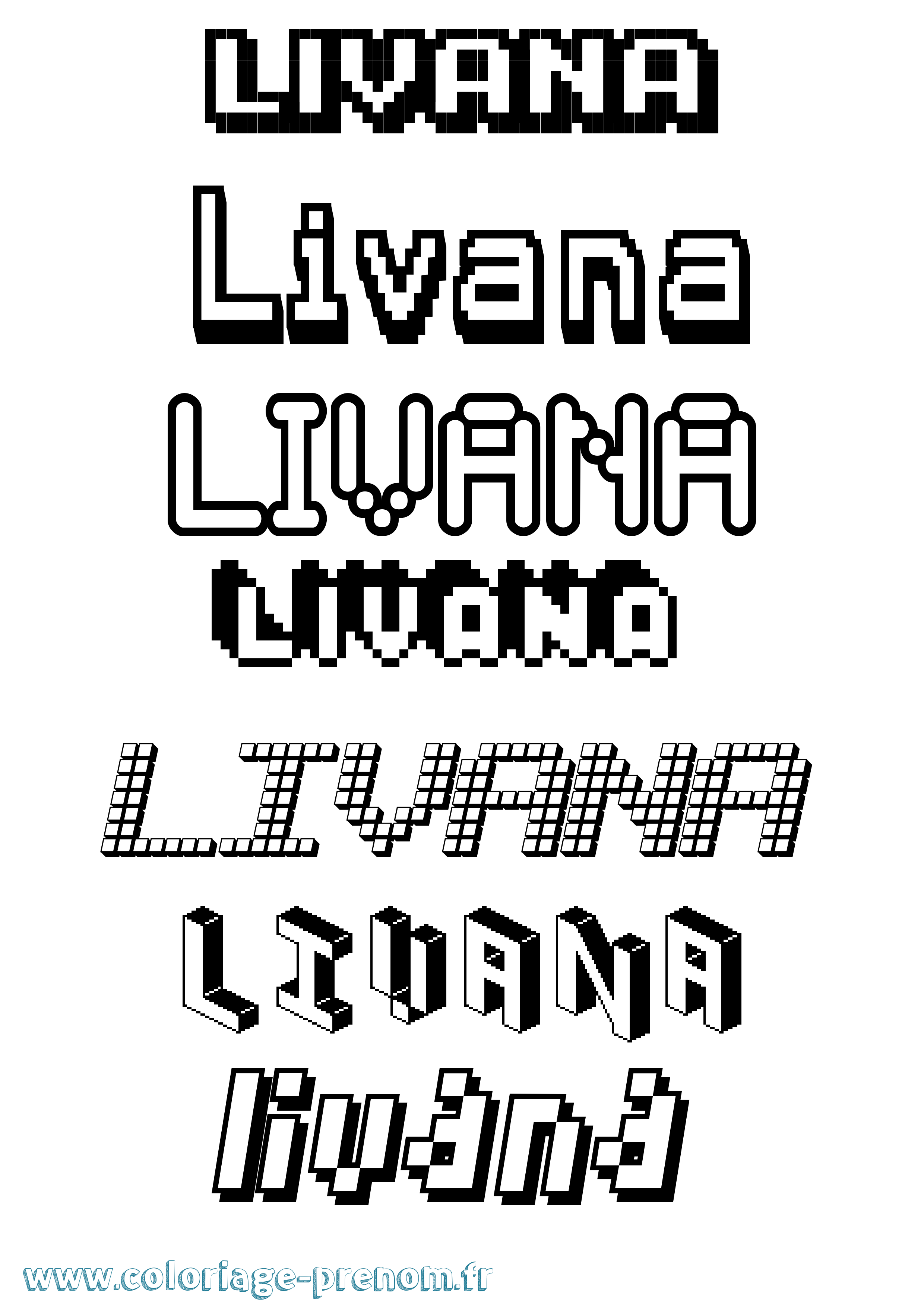 Coloriage prénom Livana Pixel