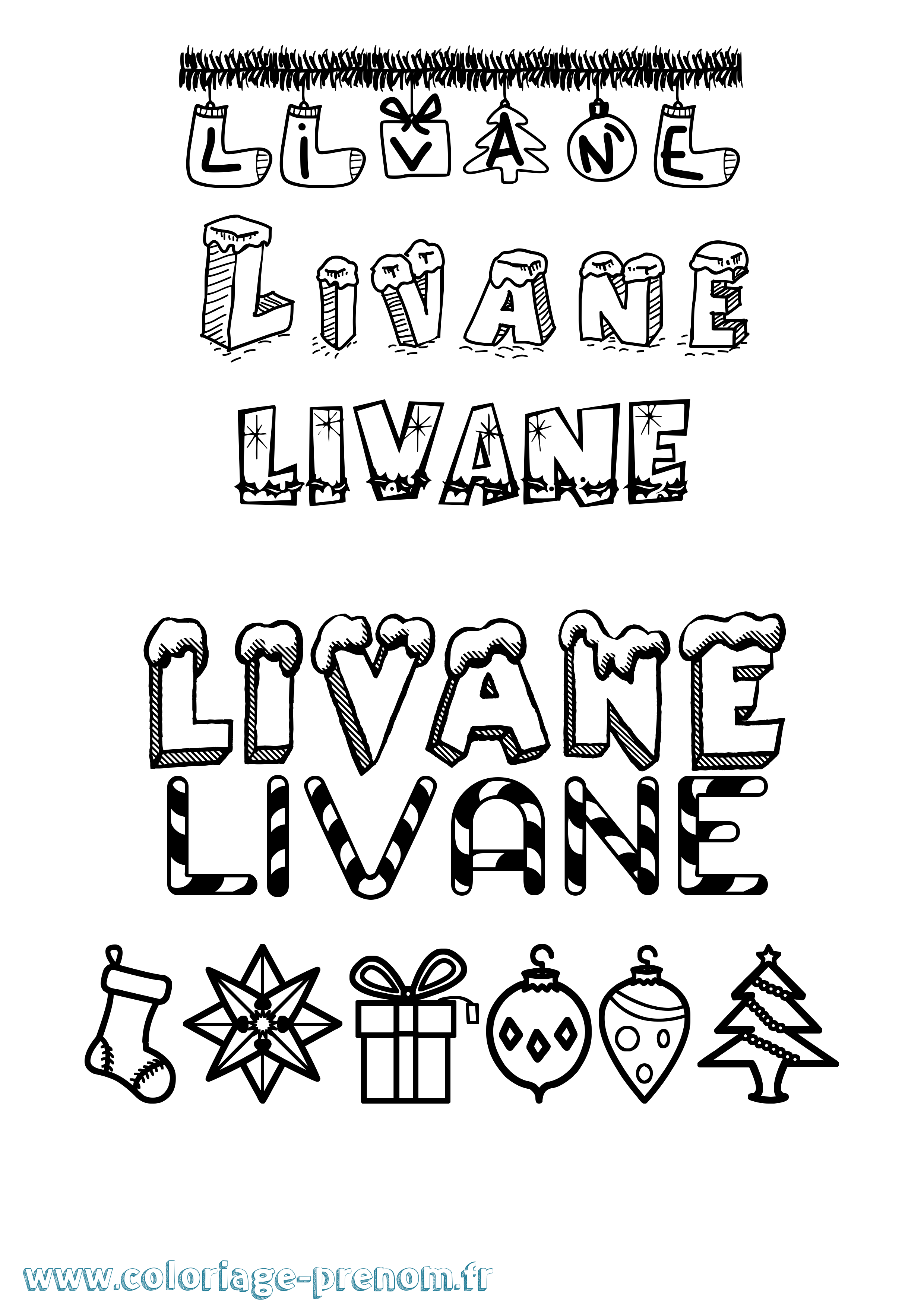 Coloriage prénom Livane Noël
