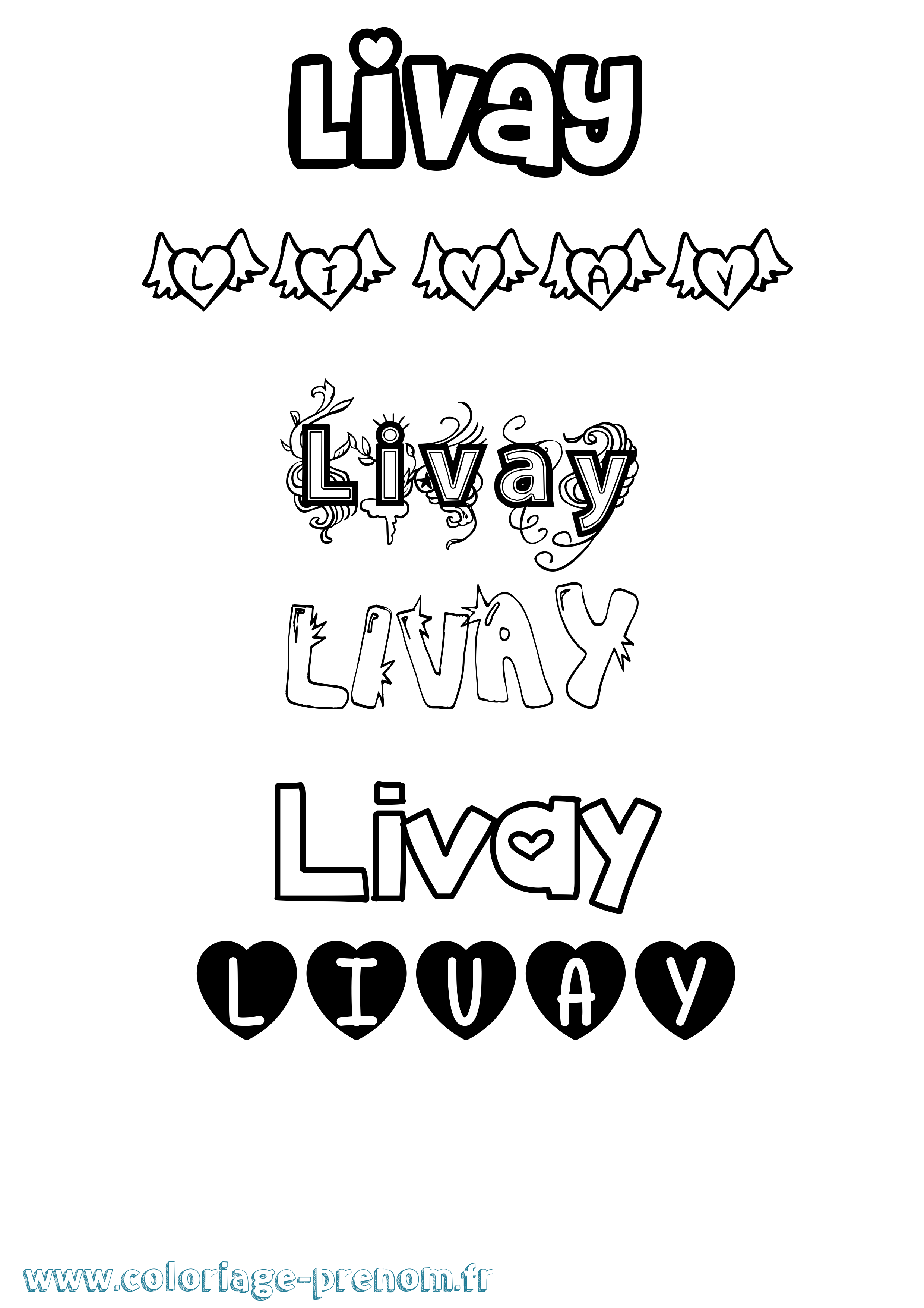 Coloriage prénom Livay Girly