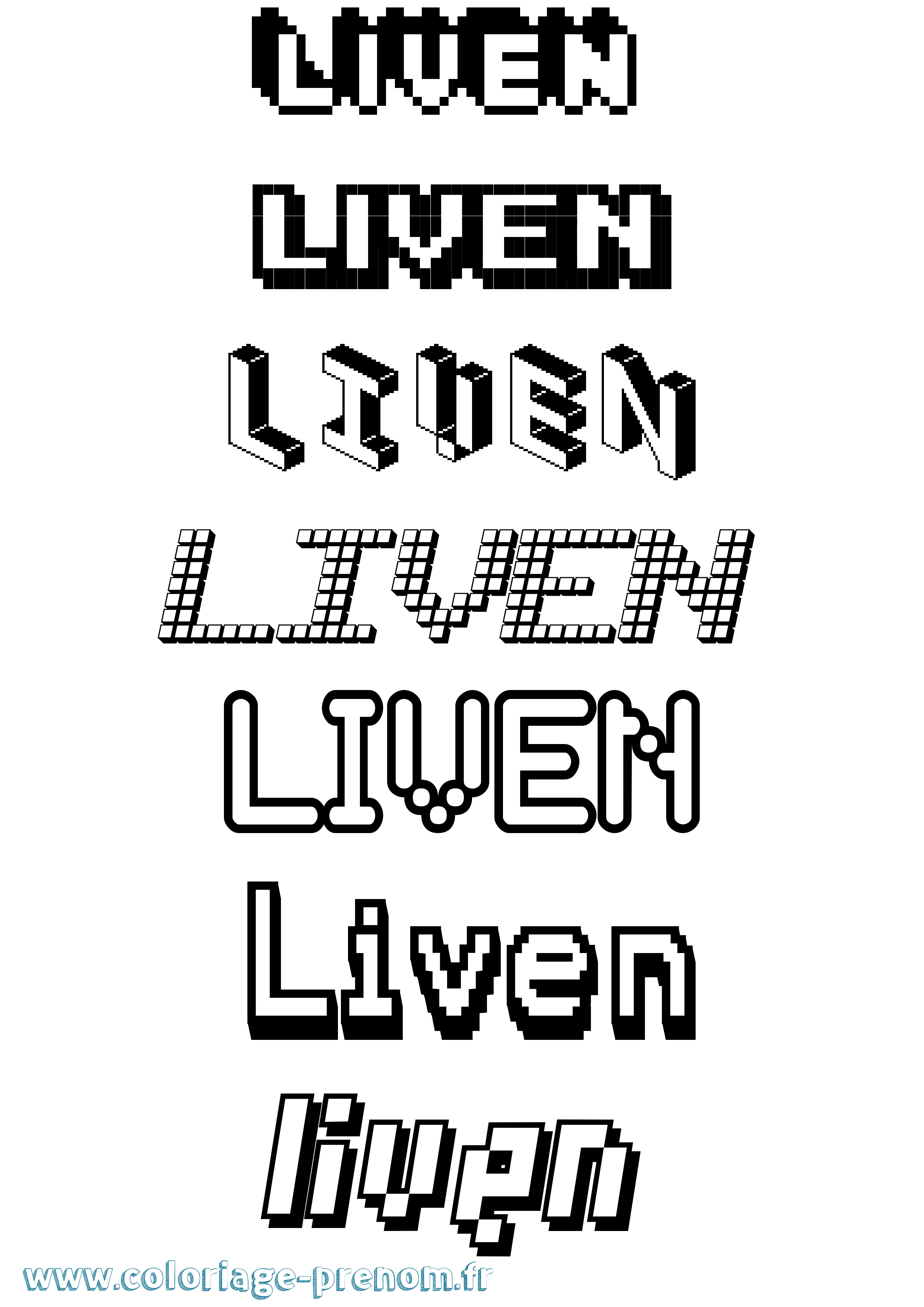 Coloriage prénom Liven Pixel