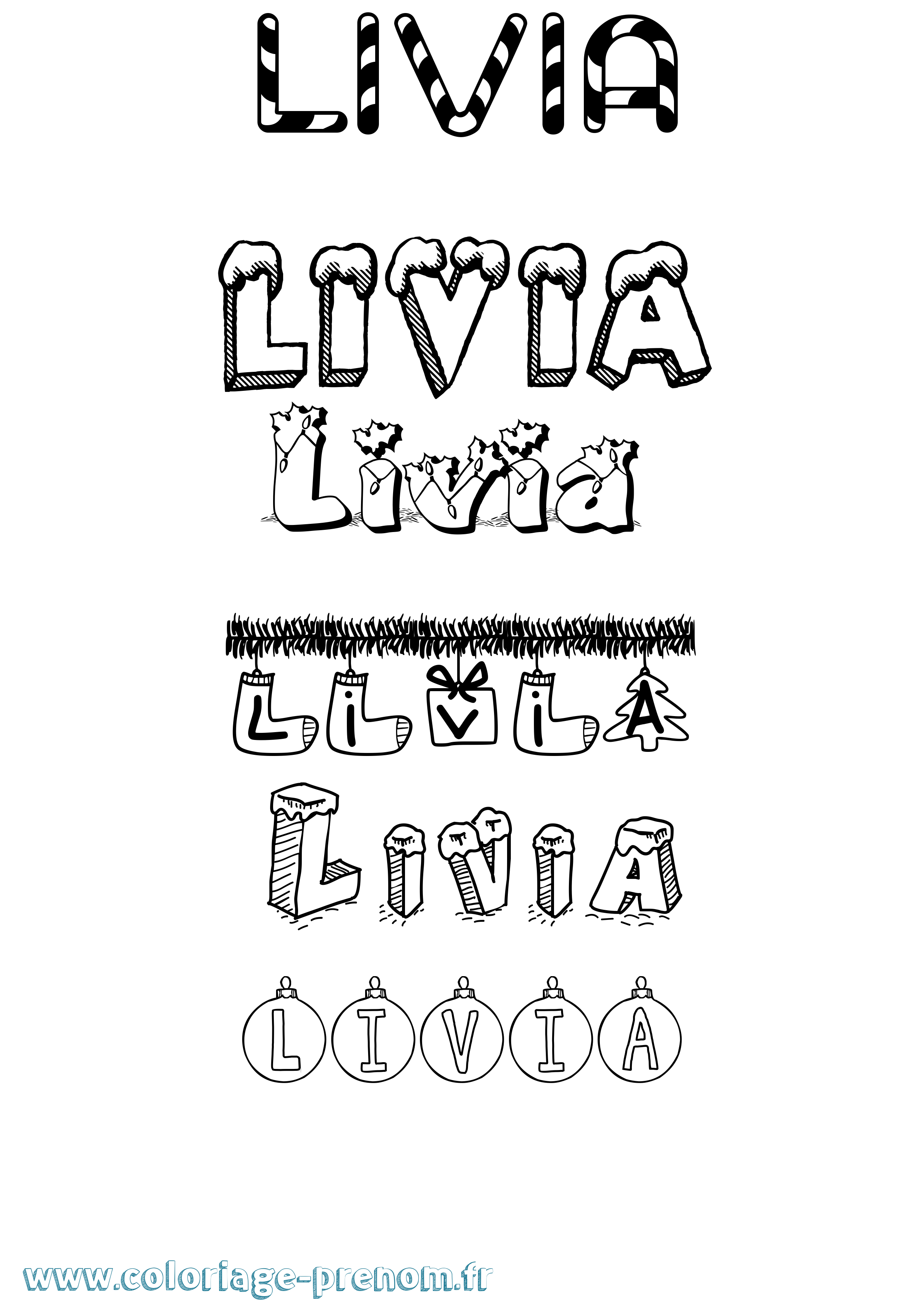 Coloriage prénom Livia Noël