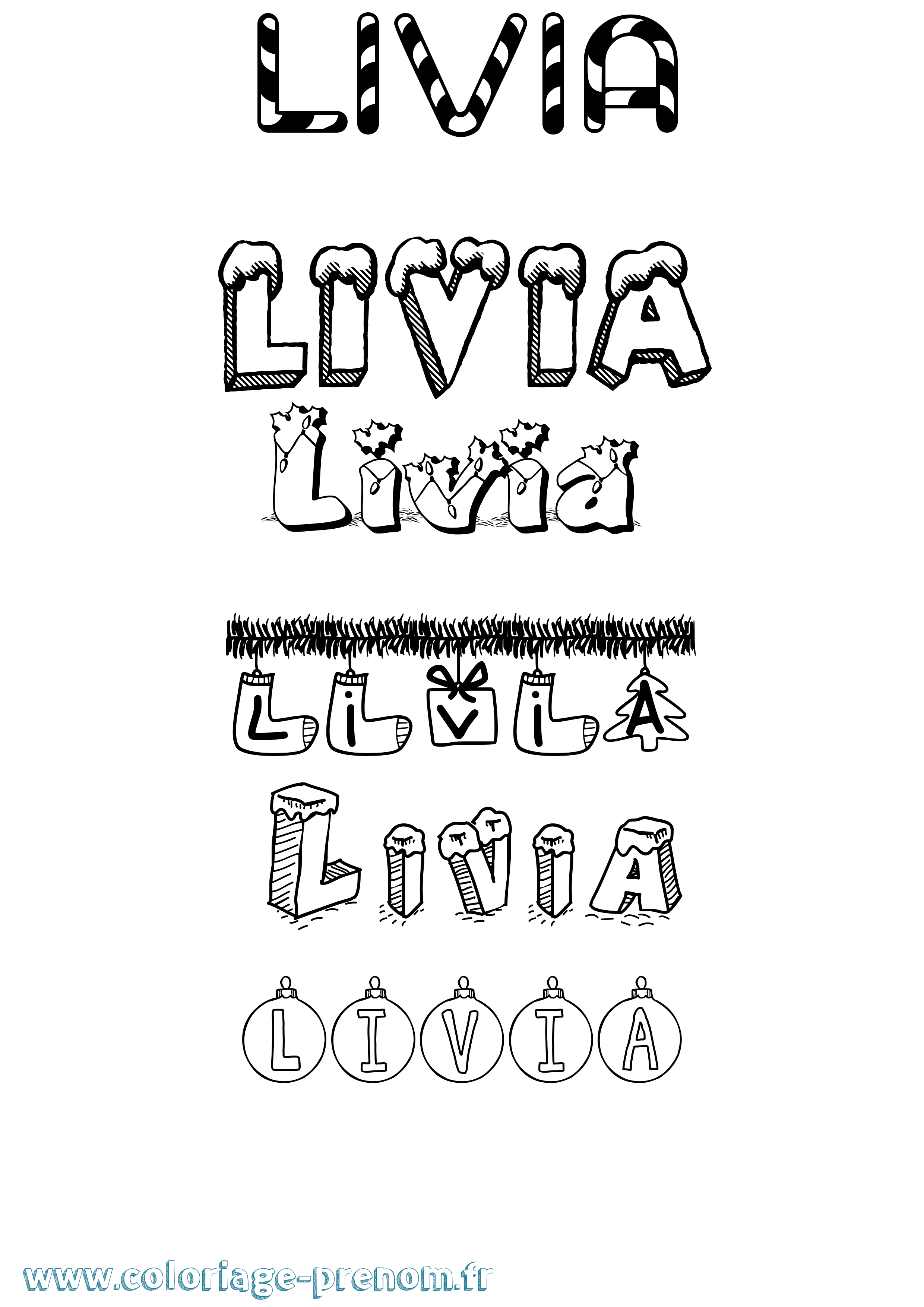 Coloriage Livia Noël Coloriage prénom Livia Noël