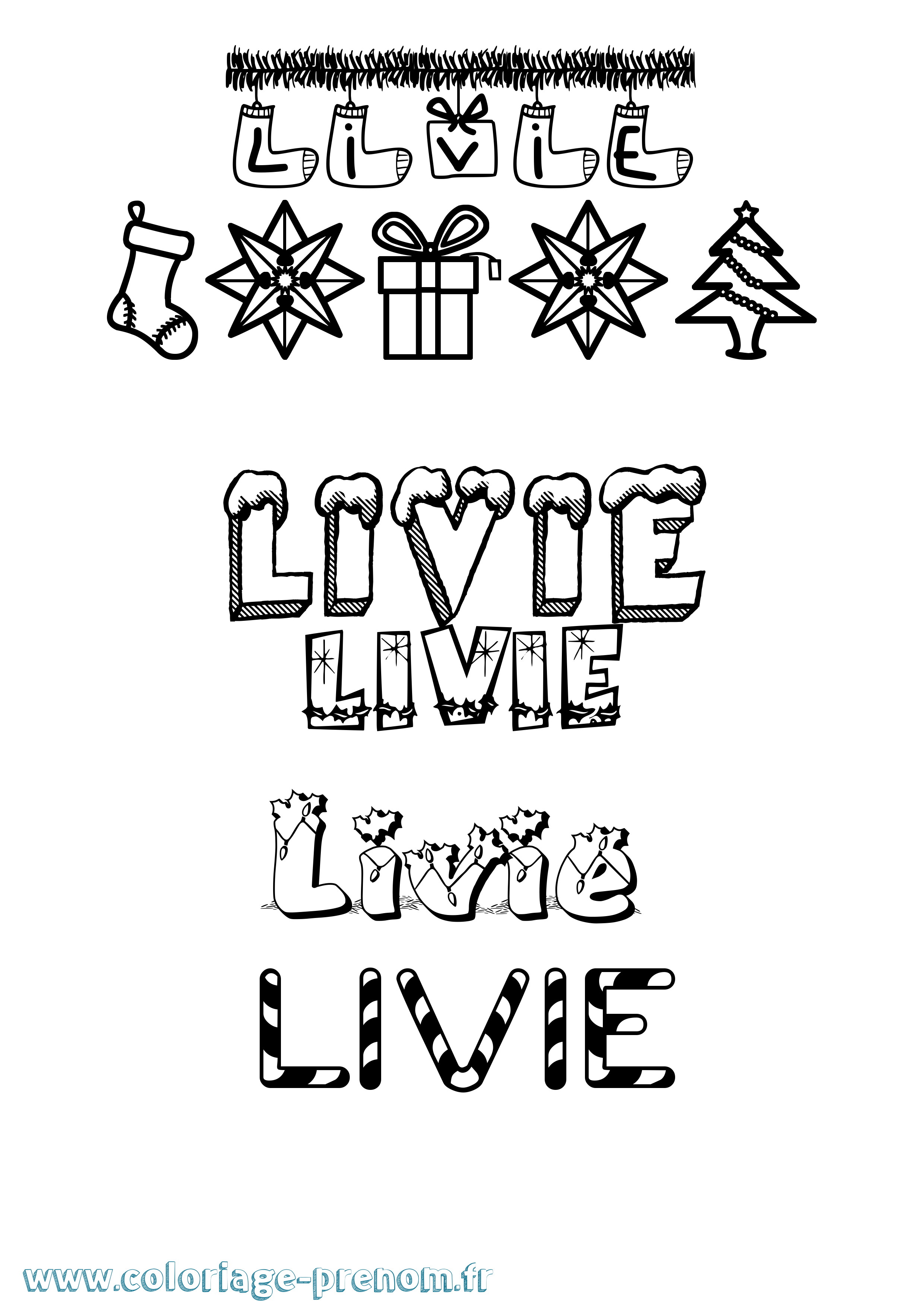Coloriage Livie Noël Coloriage prénom Livie Noël
